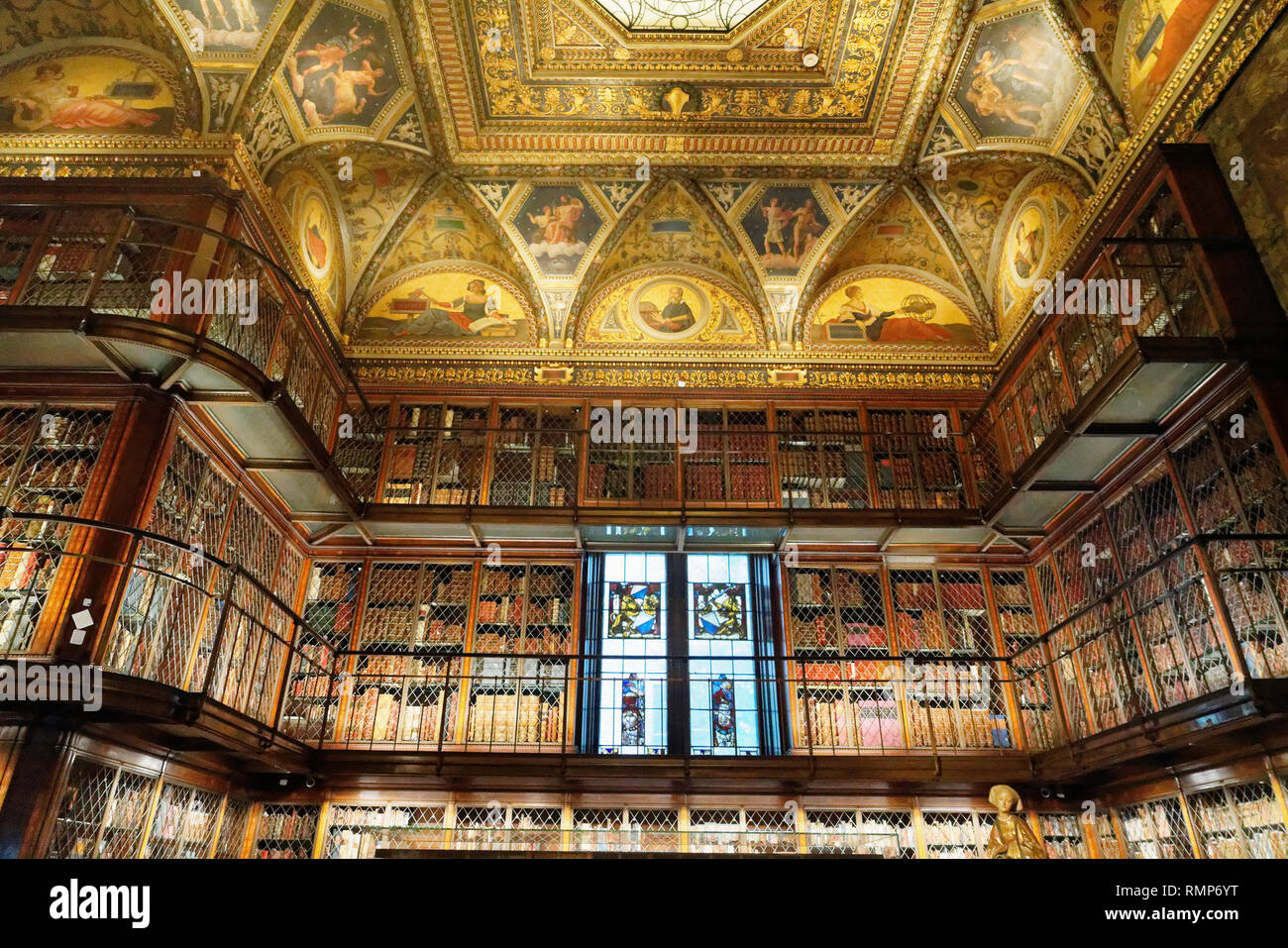 Le plafond de l'Est Prix dans le Morgan Library a été décoré par muraliste Henry Siddons Mowbray (1858-1928) avec des signes du zodiaque et portraits Banque D'Images