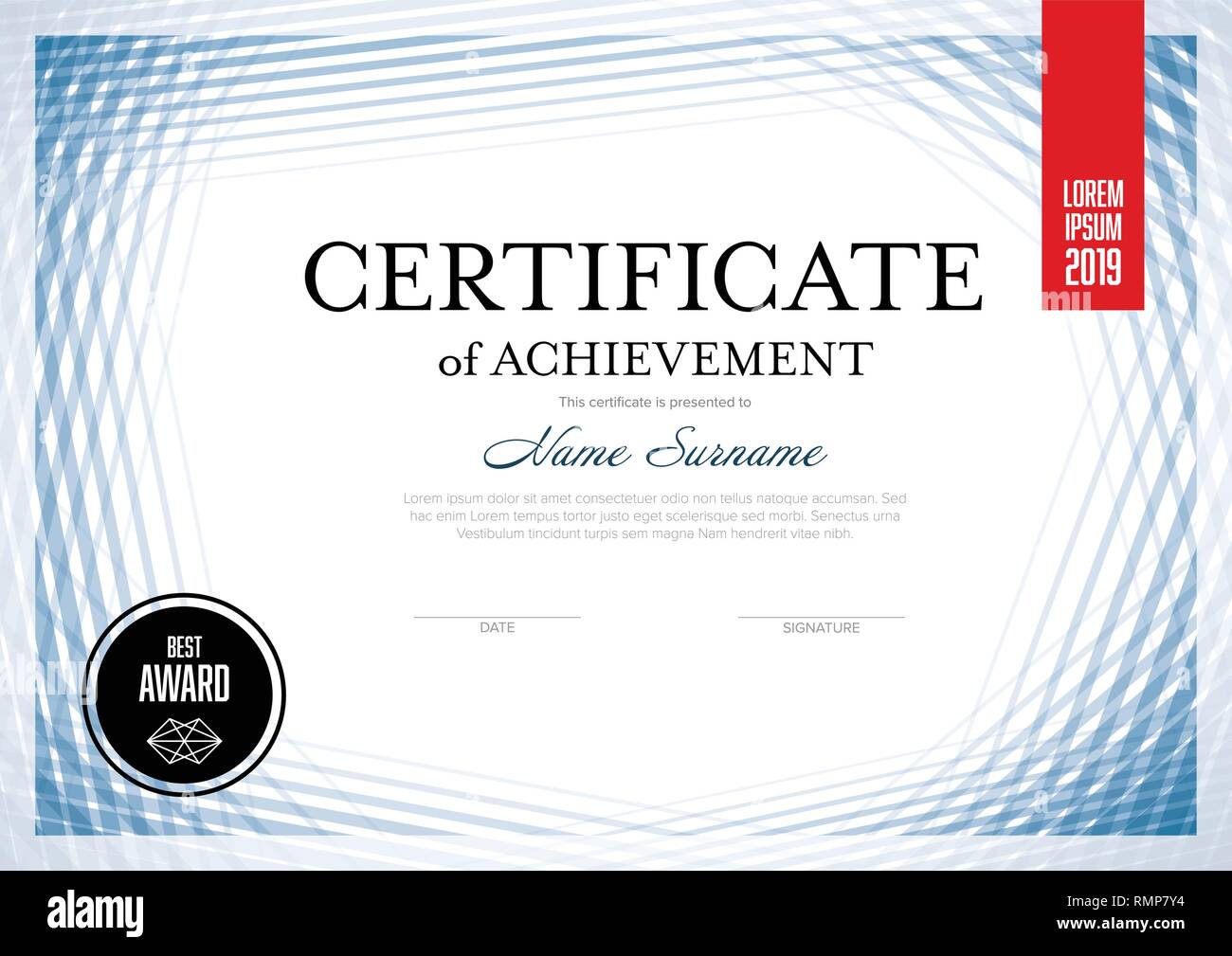 Modèle de certificat de réussite moderne avec place pour votre contenu - version lignes Illustration de Vecteur