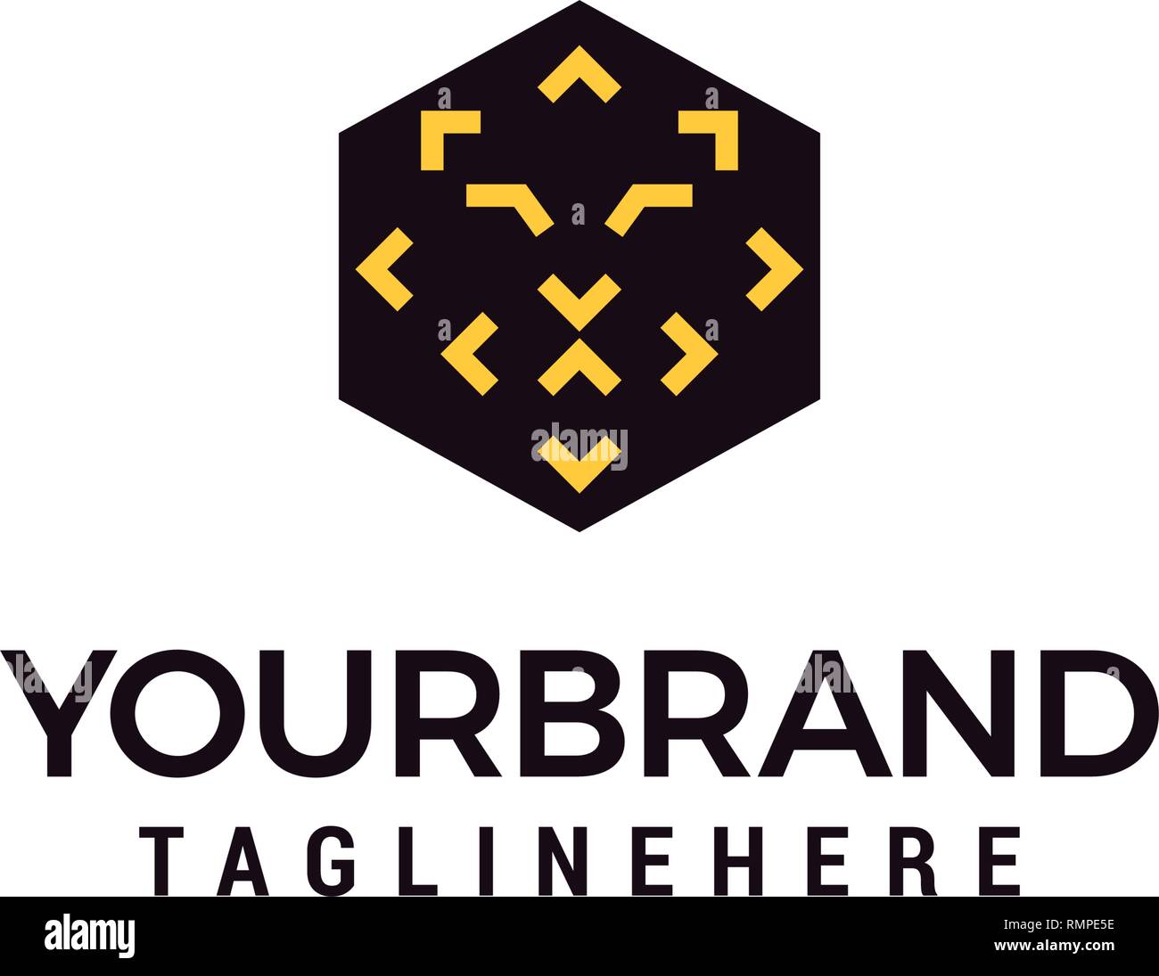 Tête de lion simple hexagonal modèle logo design. Illustration de Vecteur