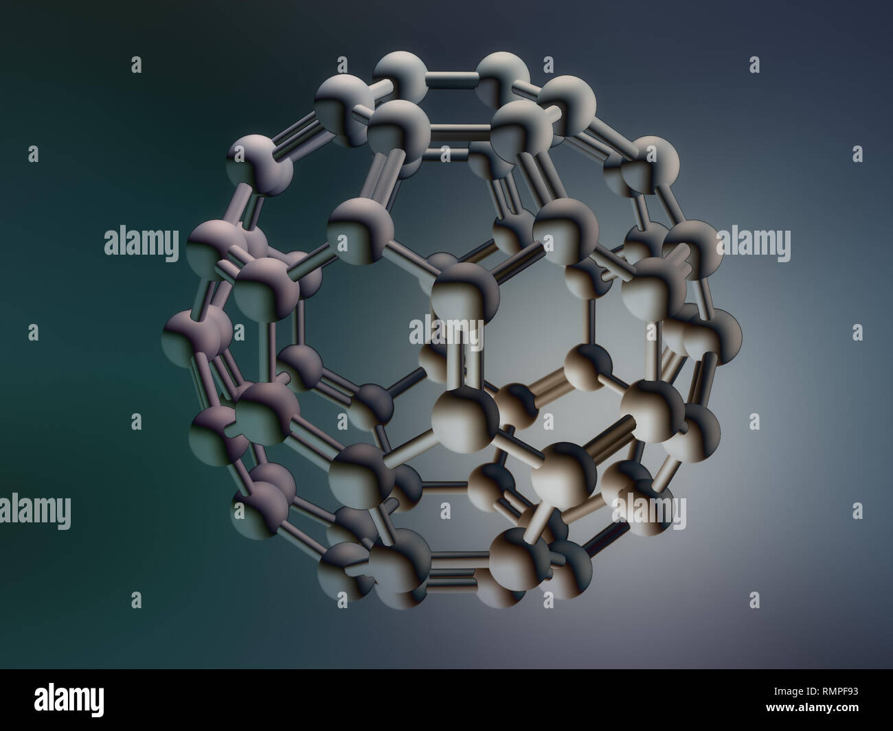 Le rendu 3D de molécules sphériques fullerane Banque D'Images