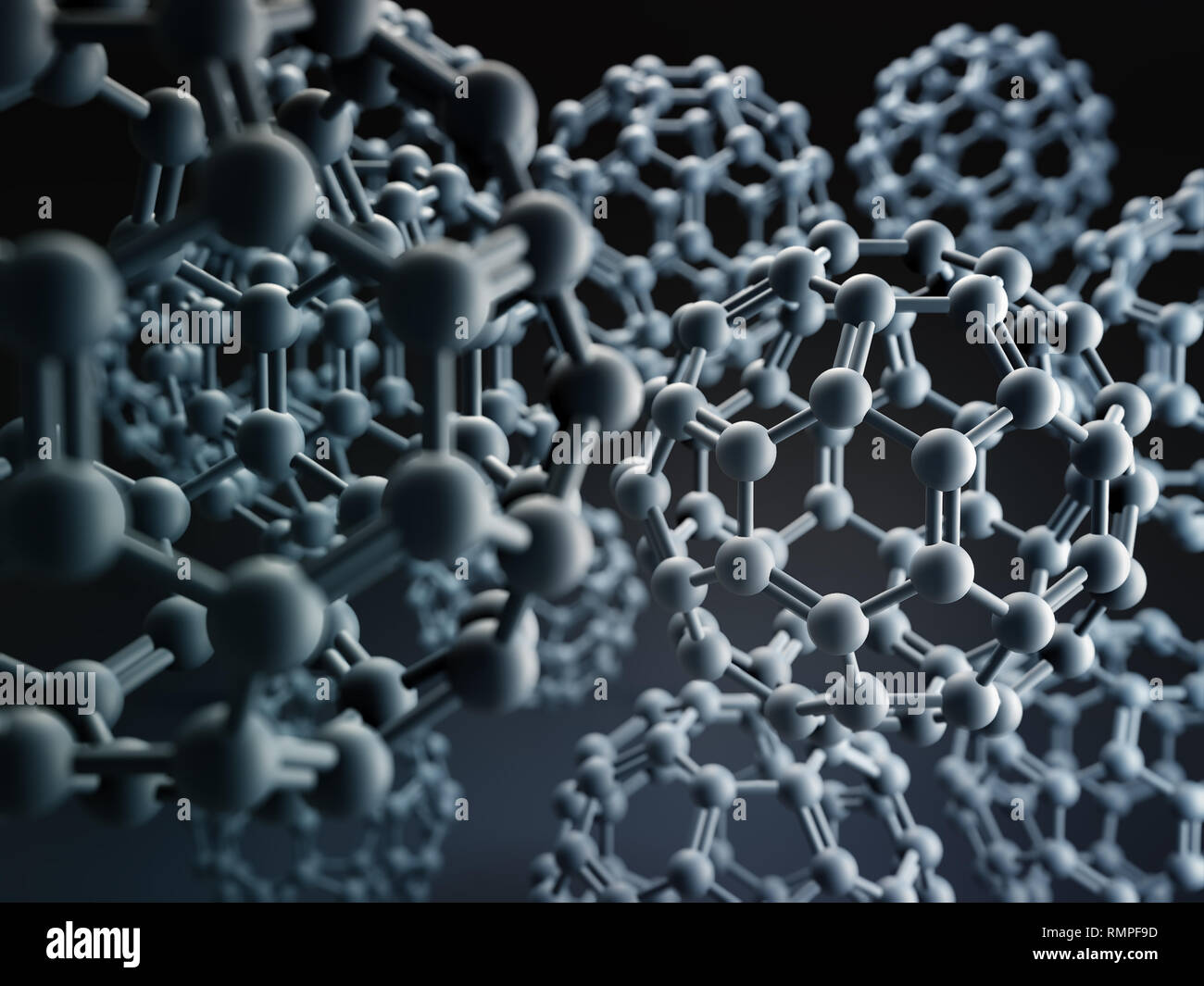 Le rendu 3D de molécules sphériques fullerane Banque D'Images
