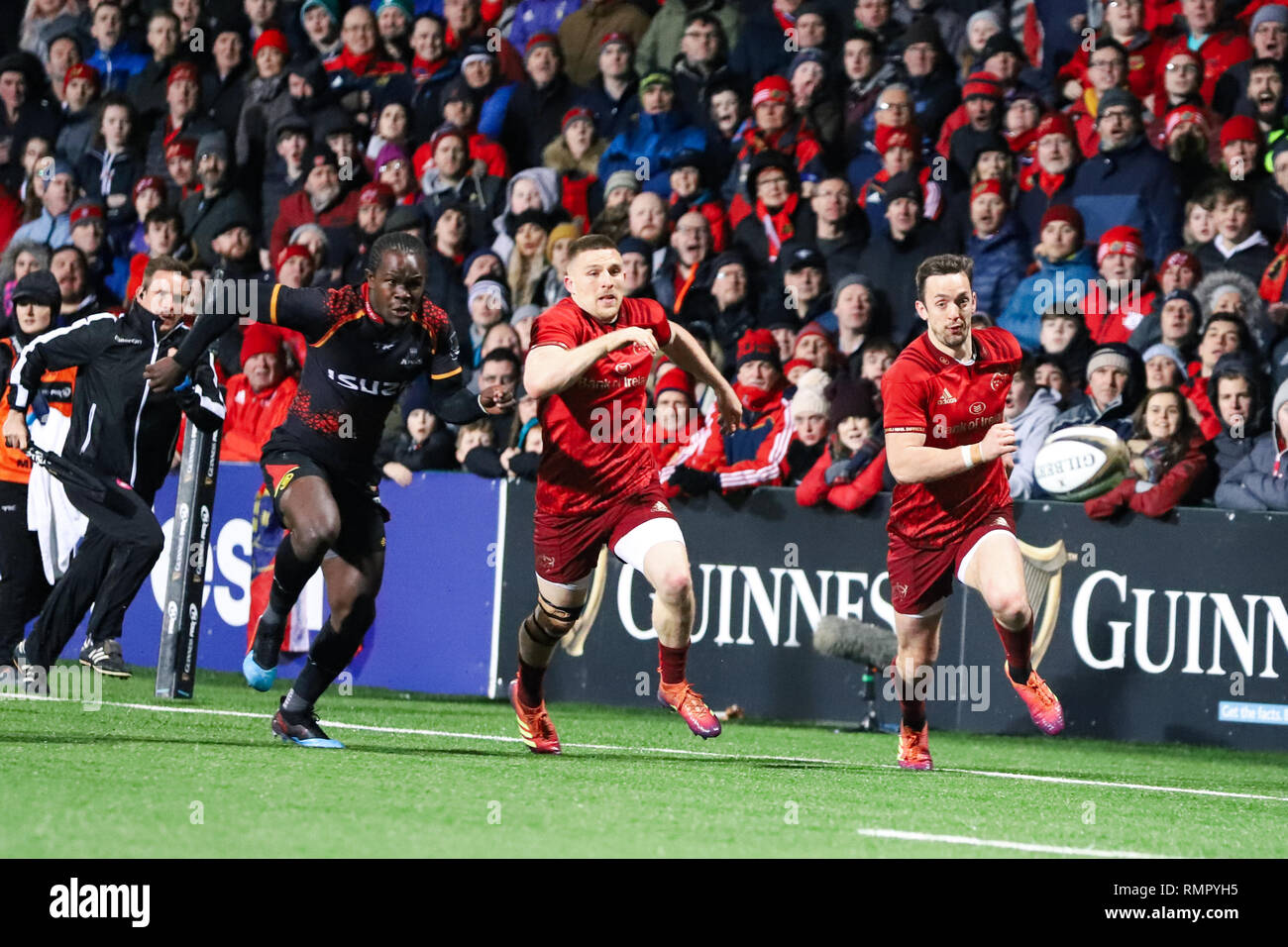 Cork, Irlande. 15 Février, 2019. Action du Munster Rugby versus Southern Kings Isuzu match au parc indépendant irlandais. Crédit : David Ribeiro Banque D'Images