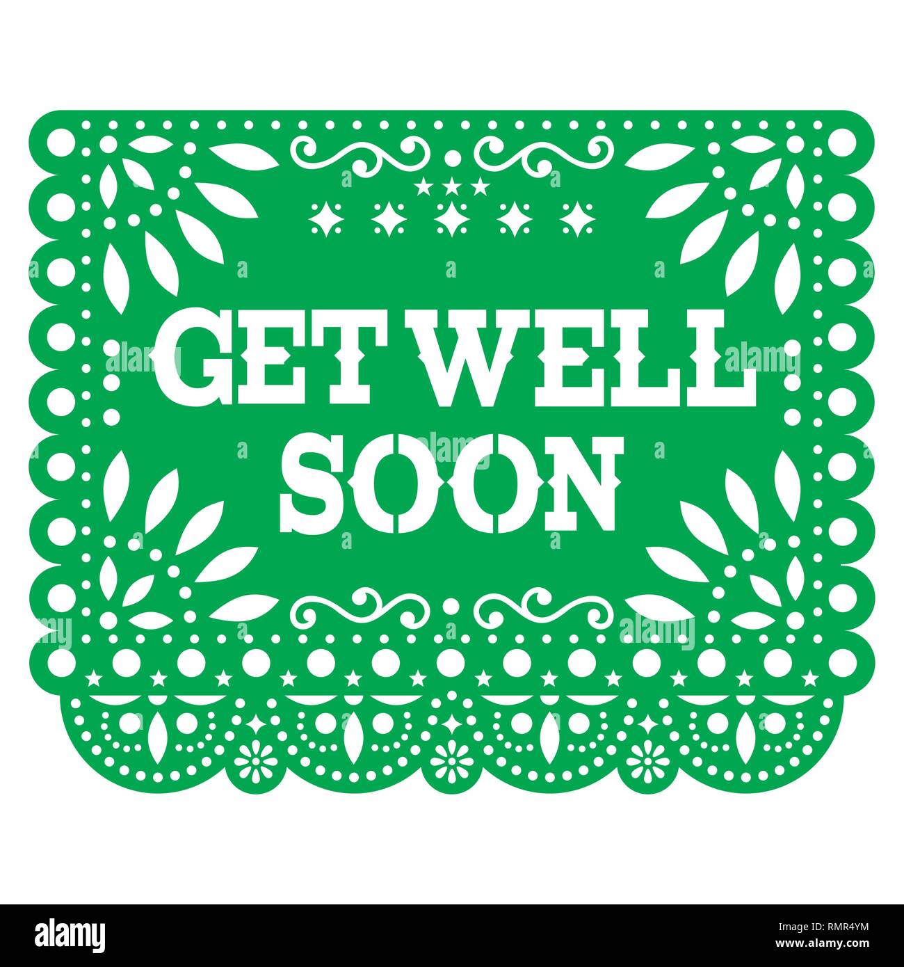 Get Well Soon papel picado carte de vœux ou carte postale - vert style mexicain vecteur conception comme décorations découpe du papier Illustration de Vecteur