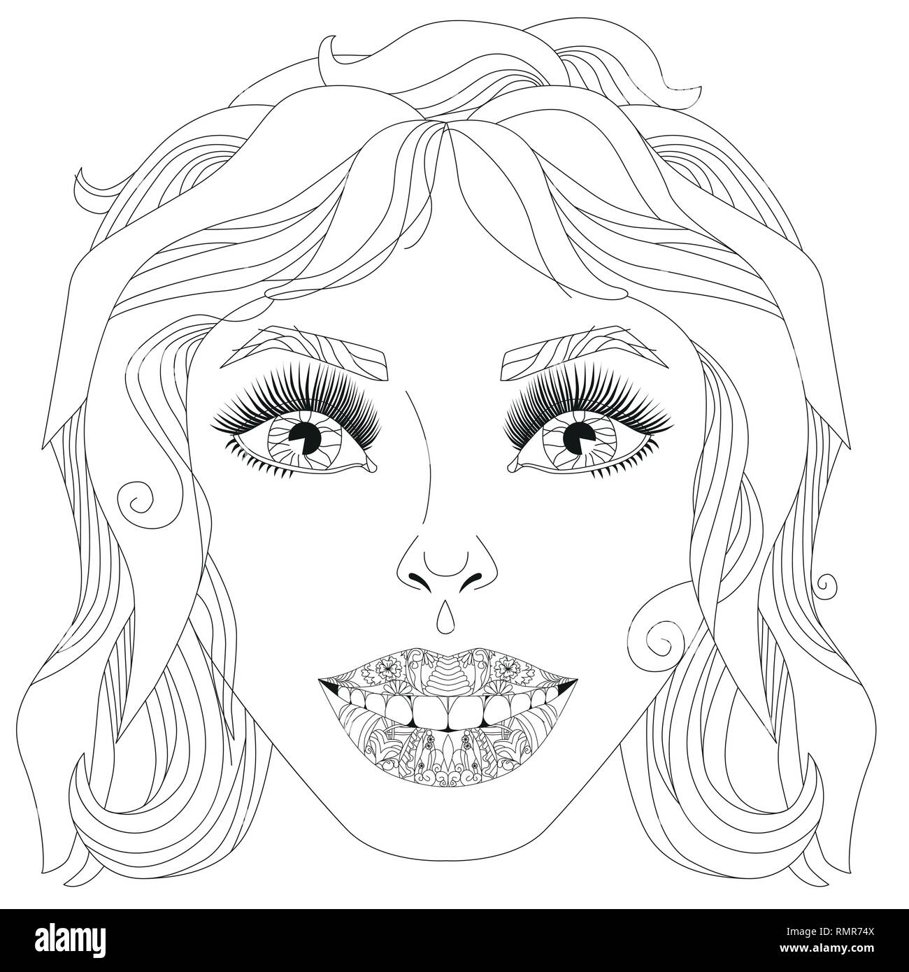 Doodle visage de filles. Portrait de femmes adultes pour livre à colorier. Vector illustration. Illustration de Vecteur