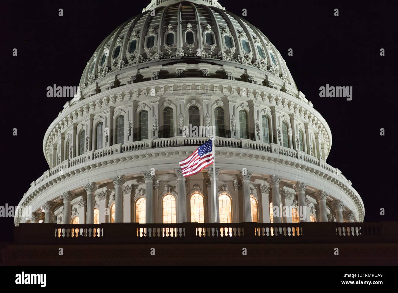 Le United States Capitol de nuit. USA Capitol Building. Congrès des États-Unis. Dome close-up. Washington DC. Banque D'Images
