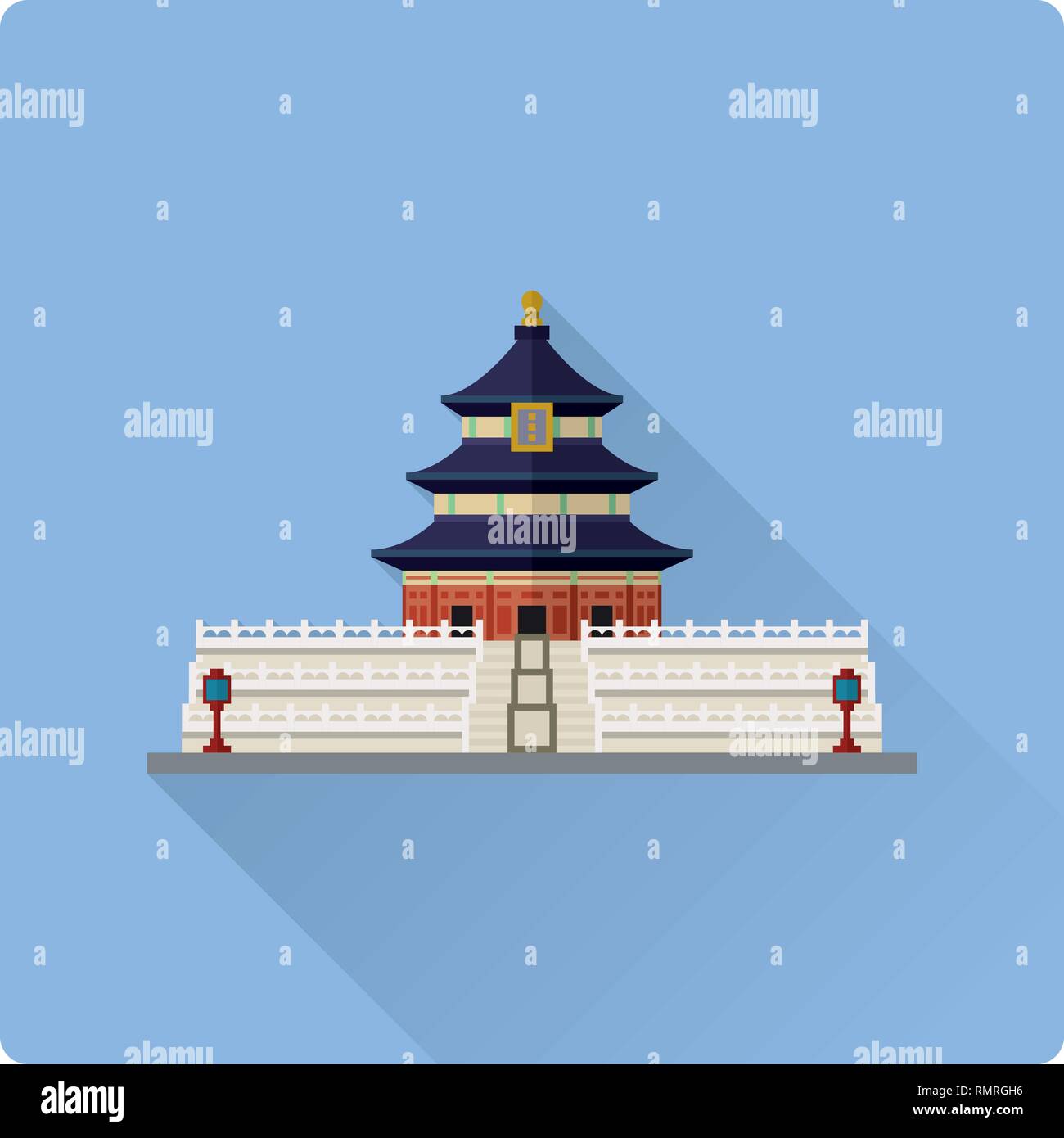 Modèle plat long shadow icône vecteur du Temple du Ciel à Beijing, Chine Illustration de Vecteur