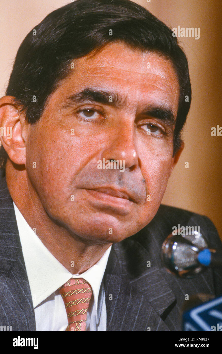 CARACAS, VENEZUELA - 3 février, 1989 : Oscar Arias, Président du Costa Rica, à la conférence de presse. Banque D'Images