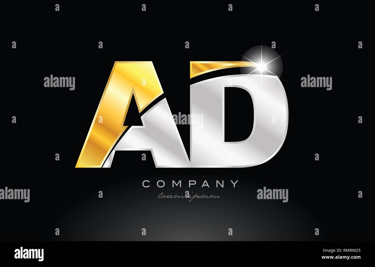 Combinaison d'une lettre annonce logo alphabet icône concevoir avec de l'or métal gris argent sur fond noir convient pour une société ou entreprise Illustration de Vecteur