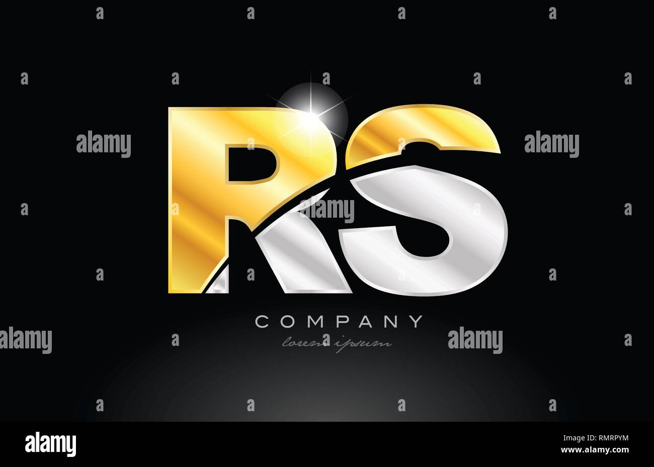 Combinaison lettre rs r s logo alphabet icône concevoir avec de l'or métal gris argent sur fond noir convient pour une société ou entreprise Illustration de Vecteur
