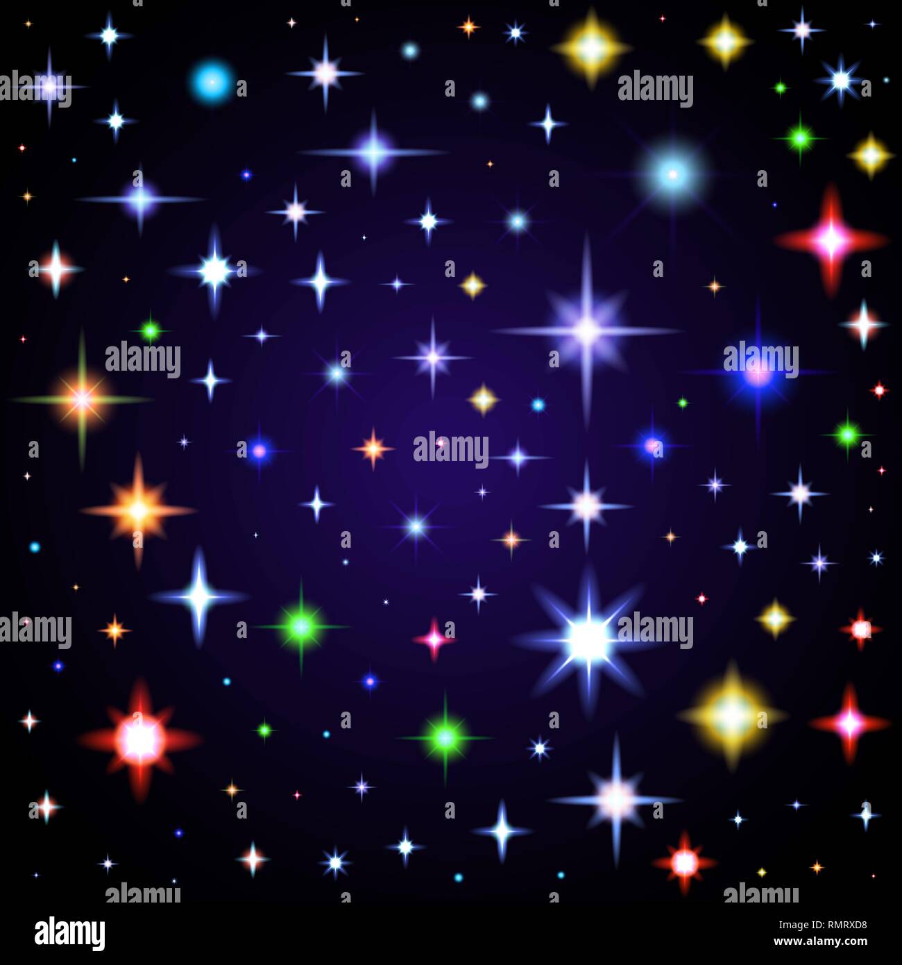 L'éblouissement de la lumière, de l'espace étoile. Illustration de reflets de l'objectif de couleurs différentes. Illustration de Vecteur