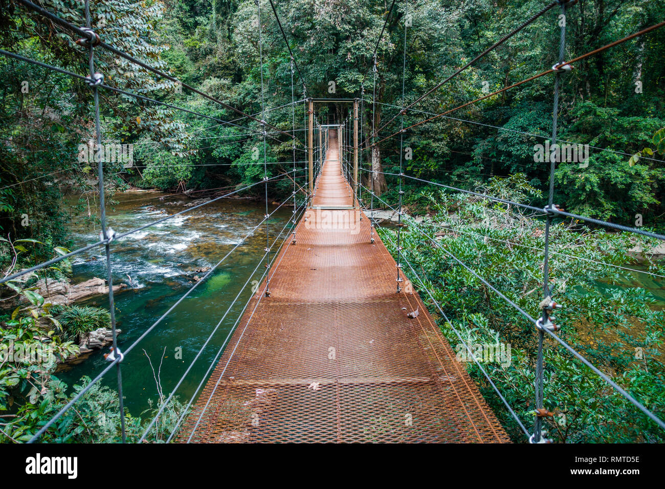 Pont suspendu au-dessus de Rio Claro, Colombie Banque D'Images