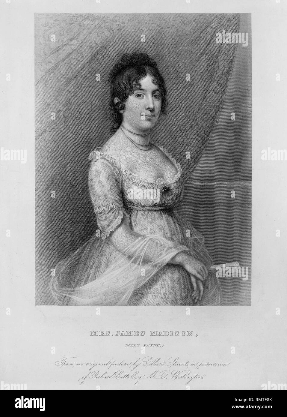 Mme James Madison (Dolly Payne), à partir d'une photo d'origine par Gilbert Stuart, trois-quarts, gravure Portrait Banque D'Images