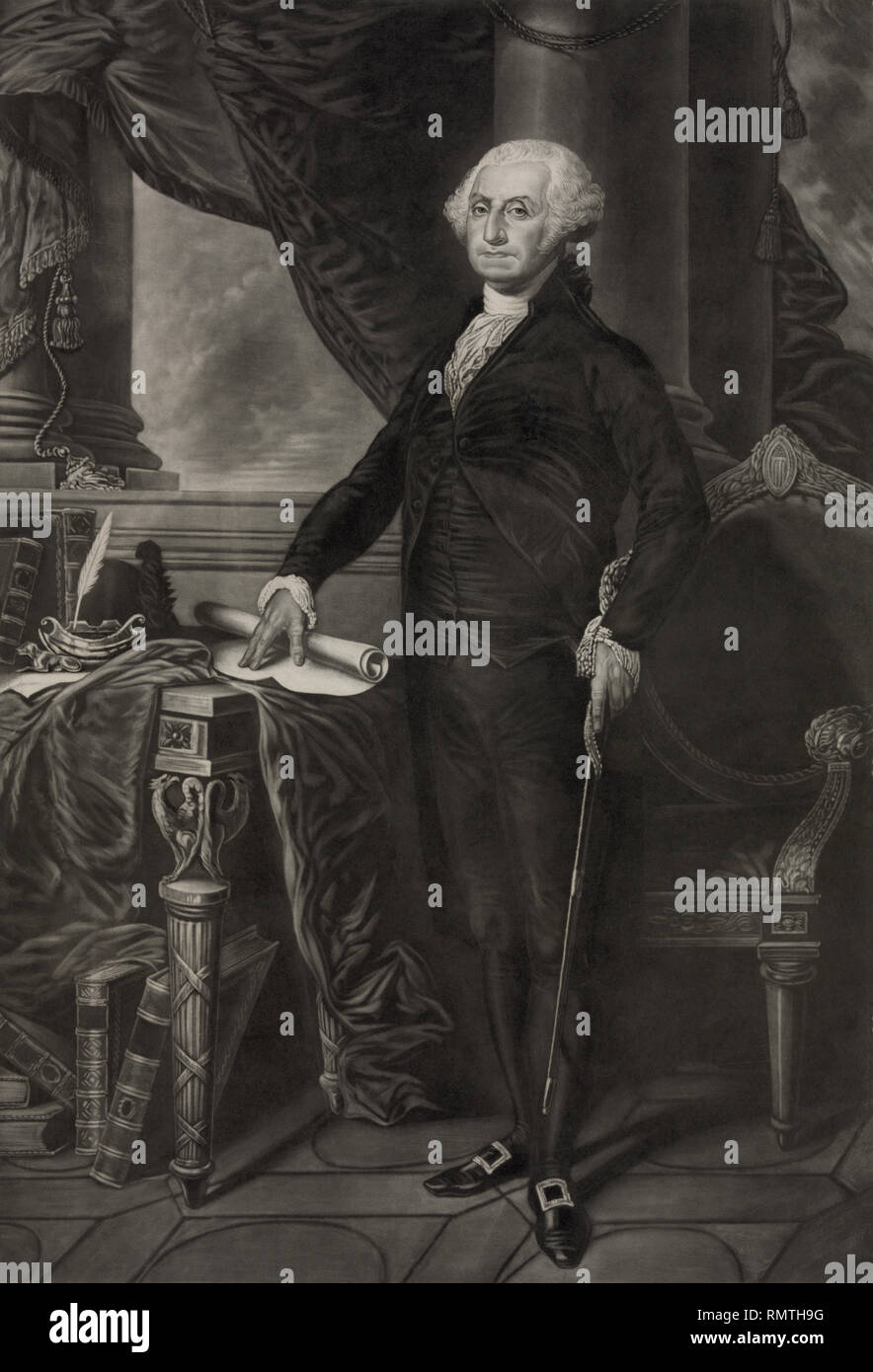 George Washington (1732-99), premier président des États-Unis, un Portrait par S.H. À partir d'un Original Gimber 1796 Peinture de Gilbert Stuart Banque D'Images