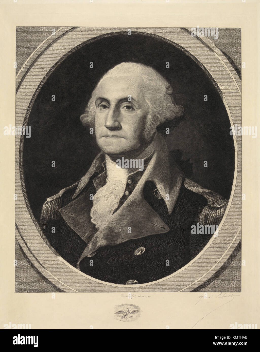 George Washington (1732-99), premier président des États-Unis, la tête et épaules Portrait, gravure par Henri Lefort, 1881 Banque D'Images