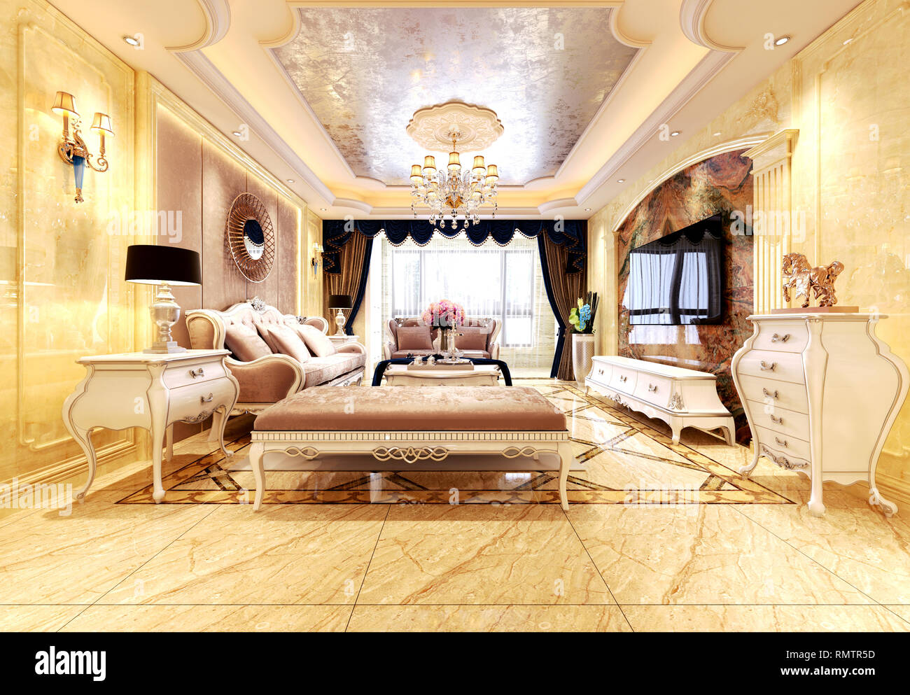 Rendu 3D post modern living room Banque D'Images
