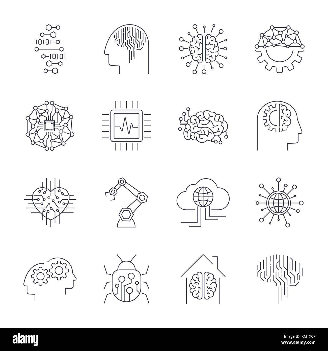 Simple jeu d'intelligence artificielle d'icônes de lignes connexes AI . Avc. modifiable Illustration de Vecteur