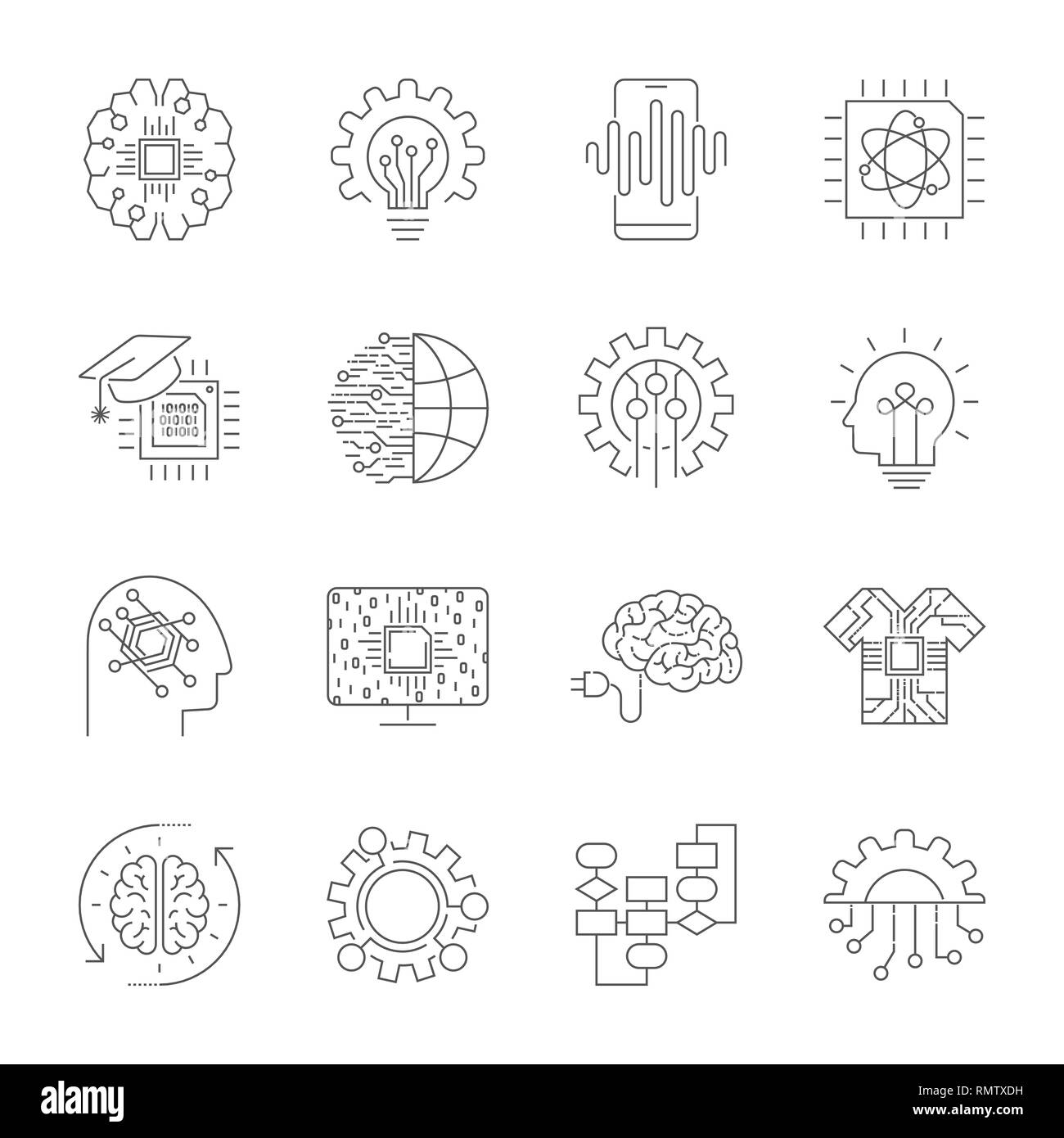 Télévision moderne ligne vectorielle modifiable icônes de la future technologie - réseau de neurones, AI, quantum technologies pour la conception graphique et web. Illustration de Vecteur