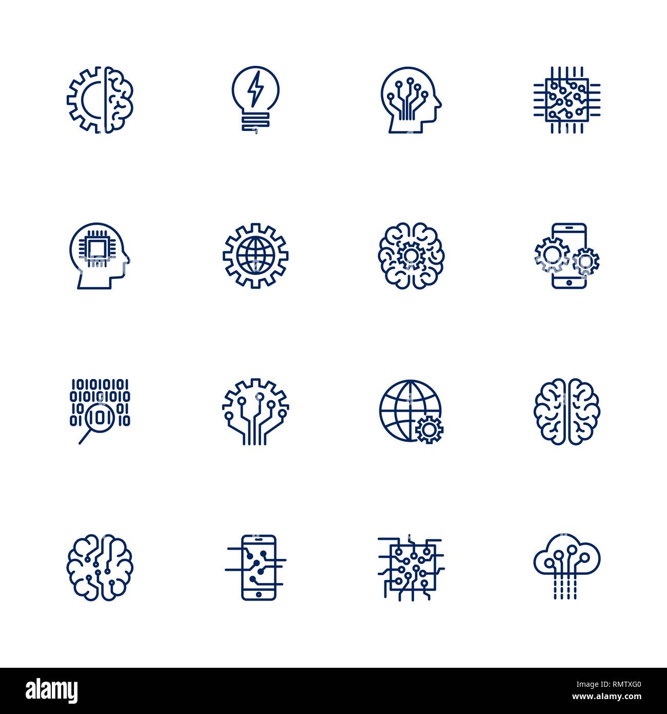 Vector icon set for artificial intelligence concept. Différents symboles pour le sujet AI en utilisant plate Illustration de Vecteur