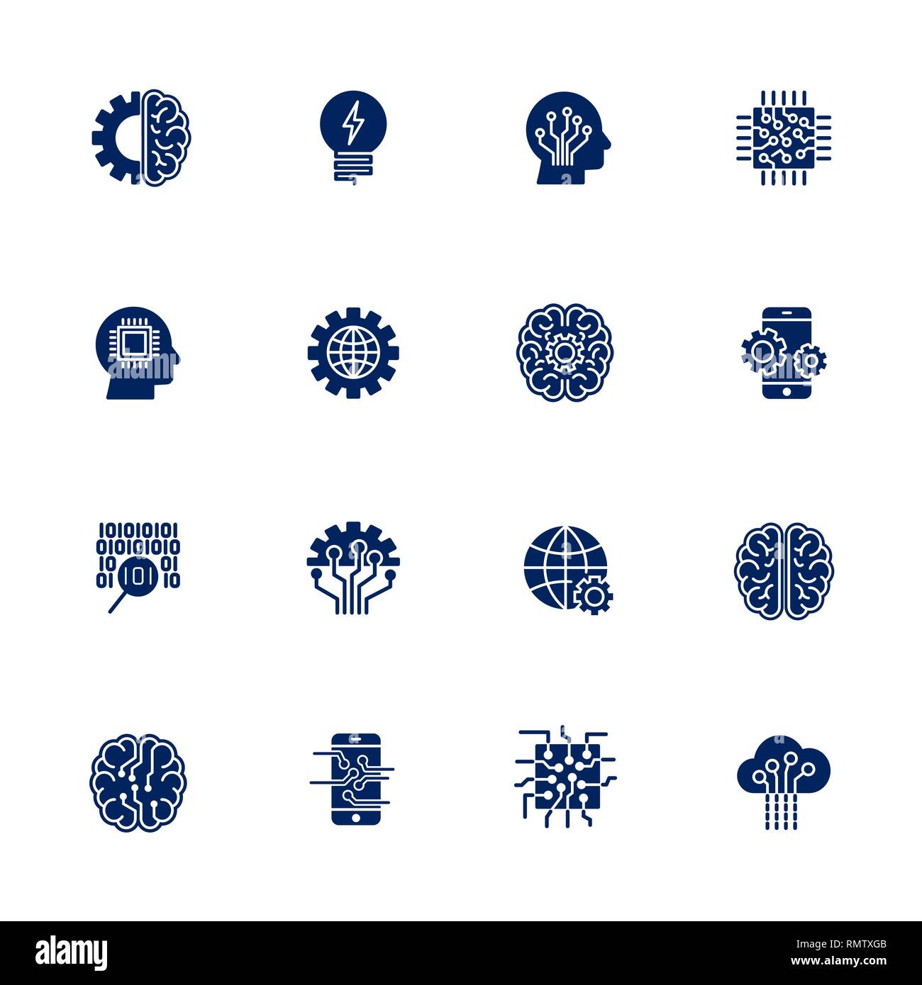 Simple Jeu d'Intelligence Artificielle liée ligne vectorielle d'icônes. EPS 10 Illustration de Vecteur