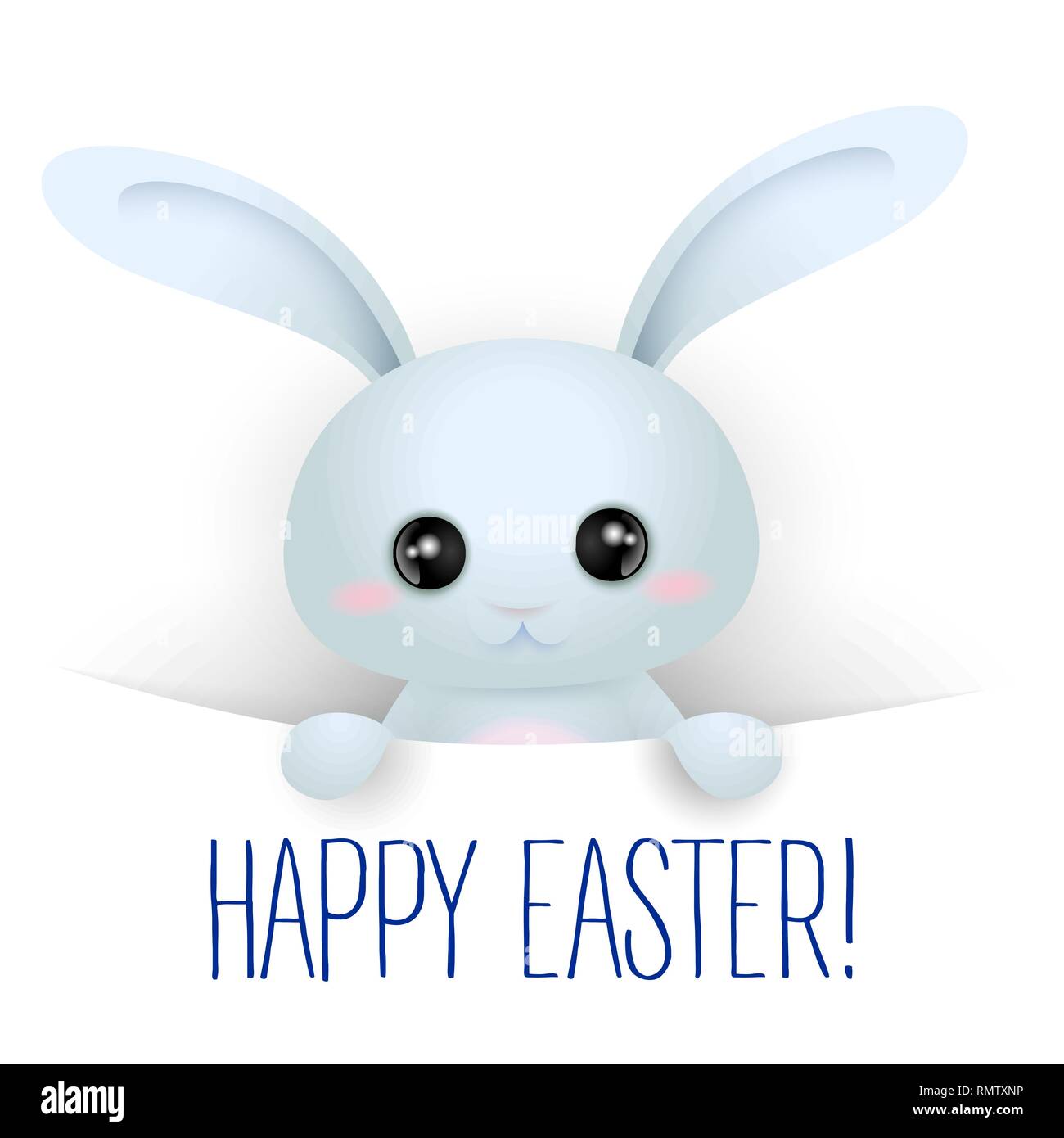 Bleu mignon petit lapin de Pâques dans une poche avec Happy Easter greeting sur fond blanc Illustration de Vecteur