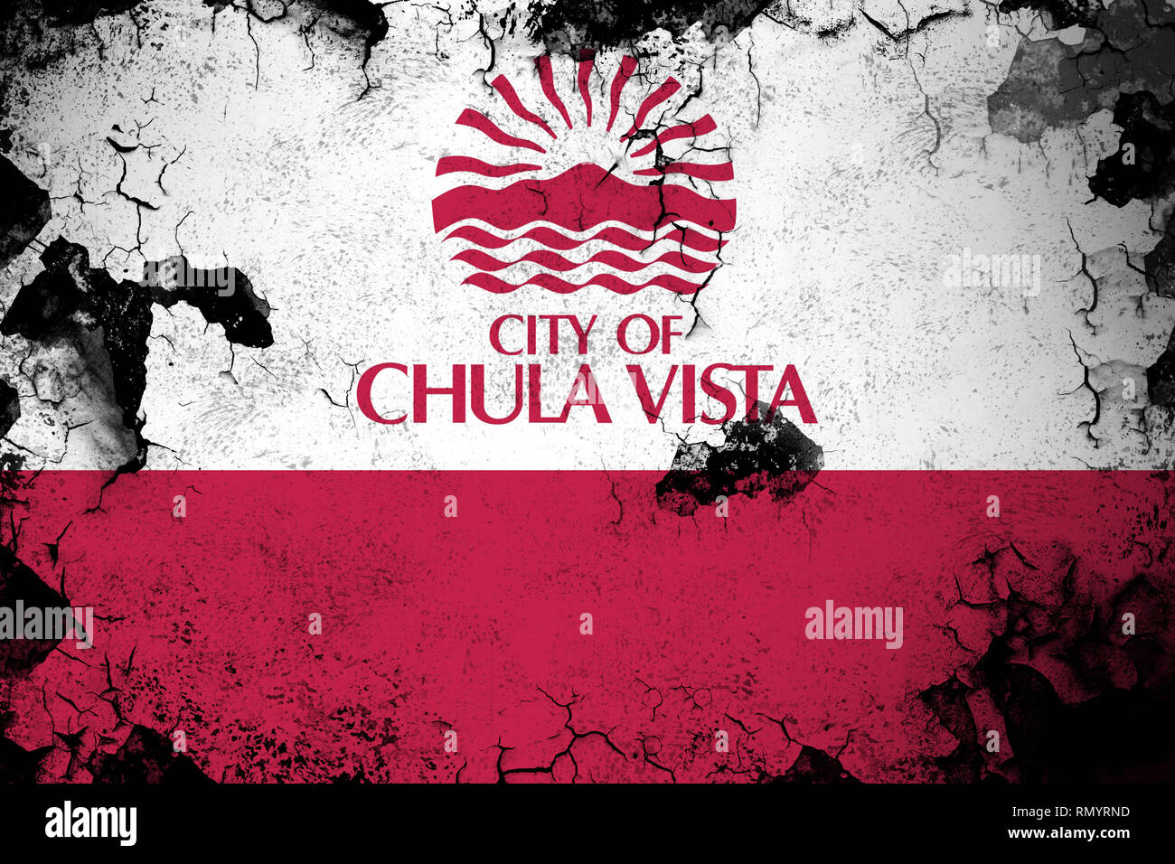Chula Vista, Californie drapeau sale grunge et illustration. Parfait pour les fins de l'arrière-plan ou de texture. Banque D'Images