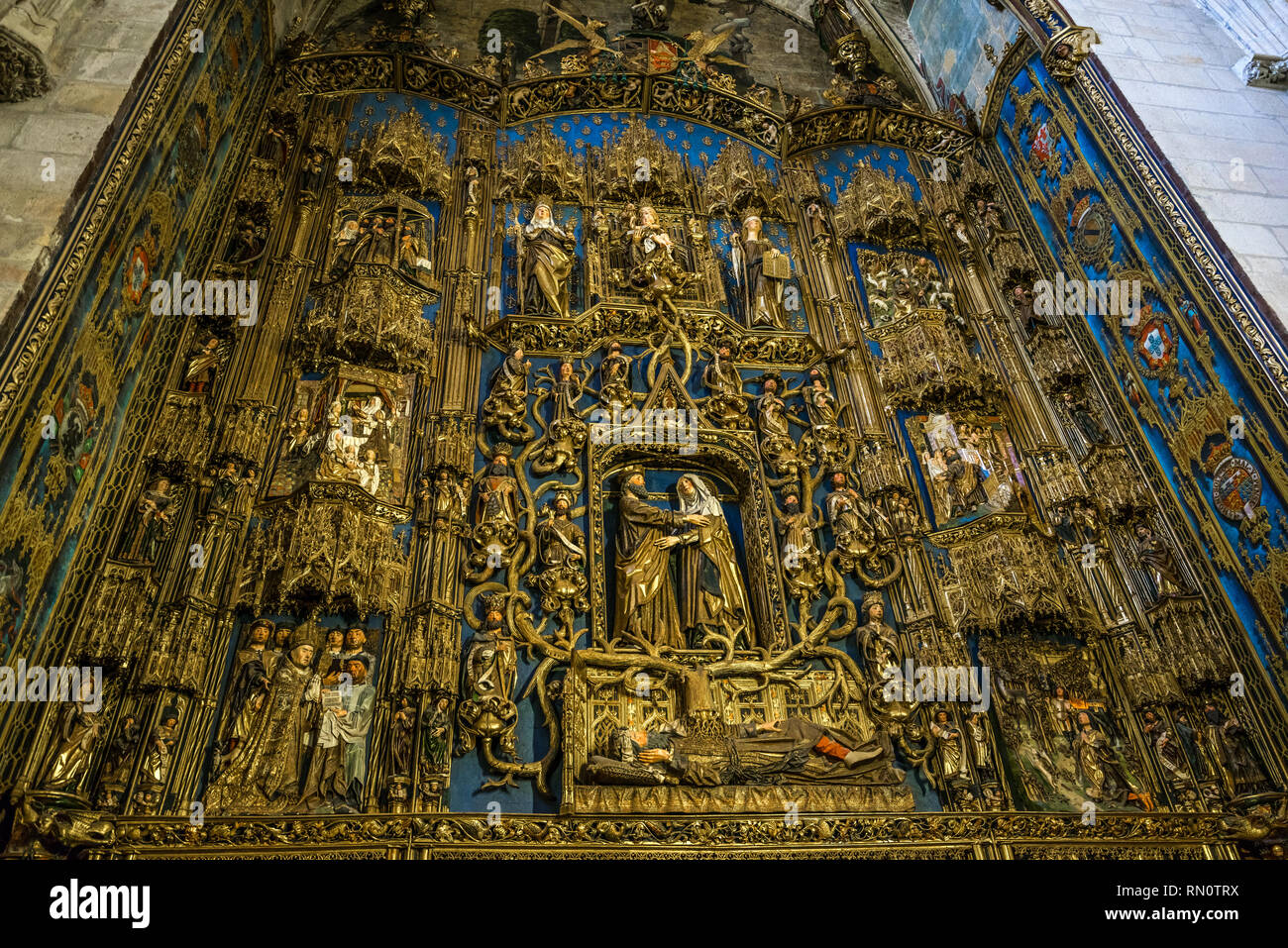 Burgos, Espagne - 24 mars, 2017. Retable de Gil de Siloé à Saint Anne Chapelle ou chapelle de la conception (Capilla de Santa Ana o de la concepcion) Banque D'Images