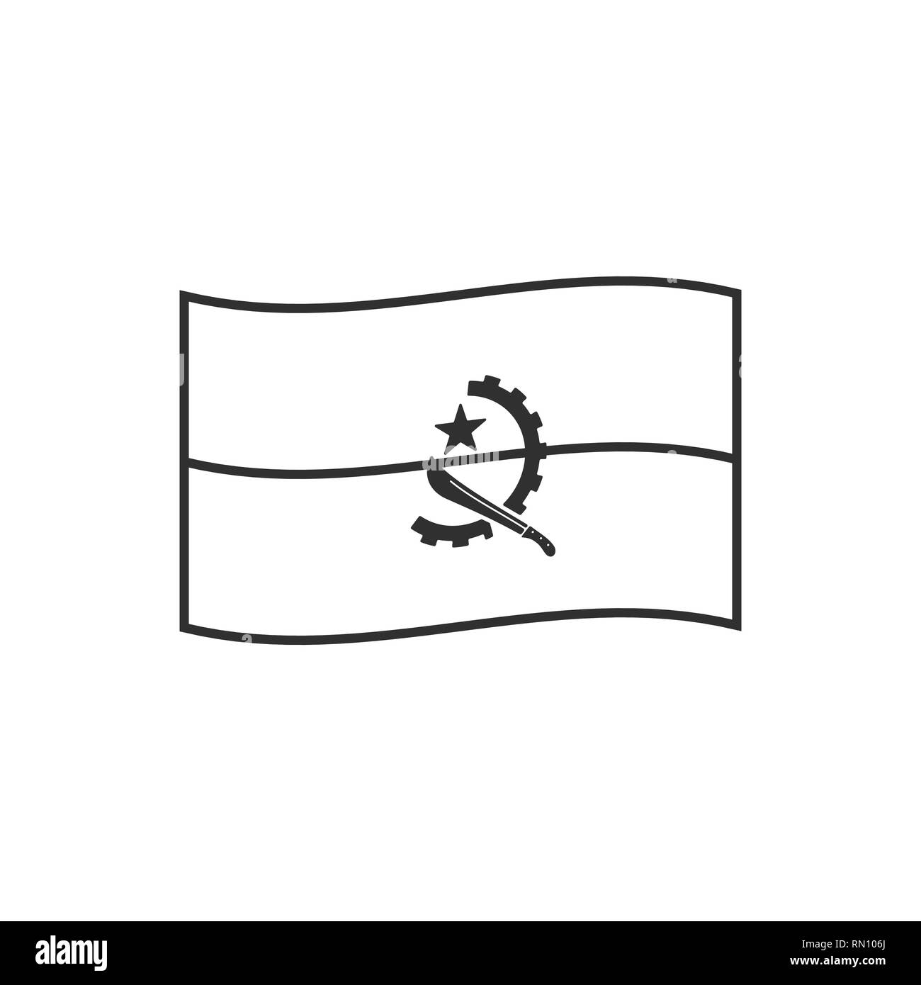 L'icône du drapeau de l'Angola contour noir modèle plat. Date de l'indépendance ou de la fête nationale. Illustration de Vecteur