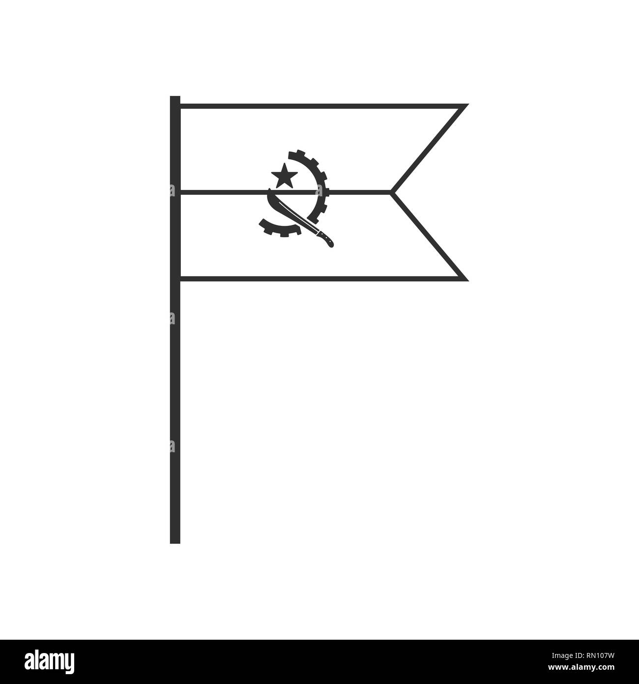 L'icône du drapeau de l'Angola contour noir modèle plat. Date de l'indépendance ou de la fête nationale. Illustration de Vecteur