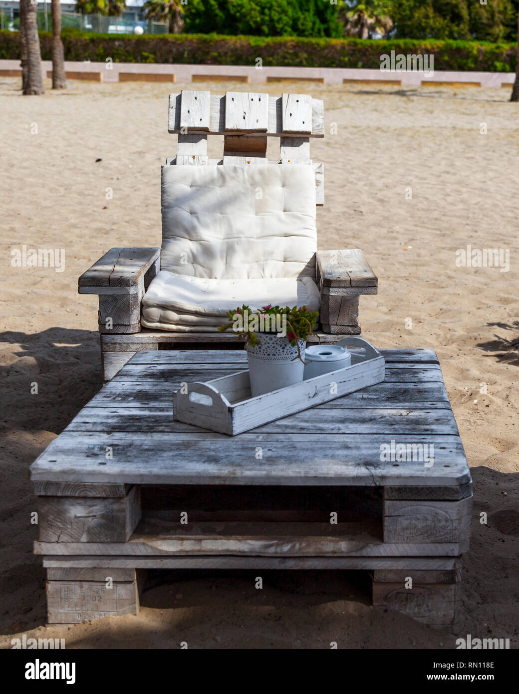 Beach Bar coin fait à partir de palettes en bois Banque D'Images