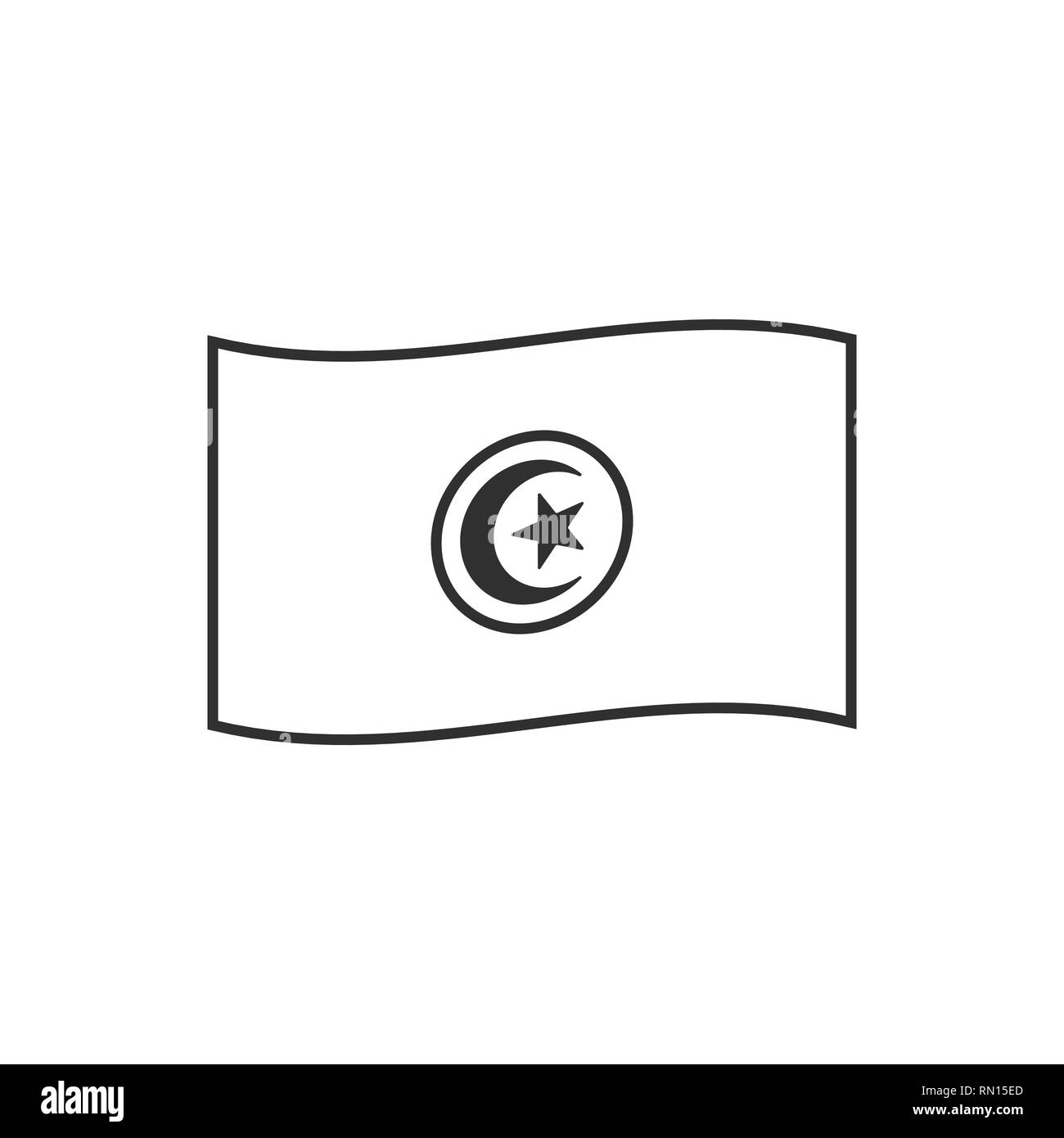L'icône du drapeau de la Tunisie contour noir modèle plat. Date de l'indépendance ou de la fête nationale. Illustration de Vecteur