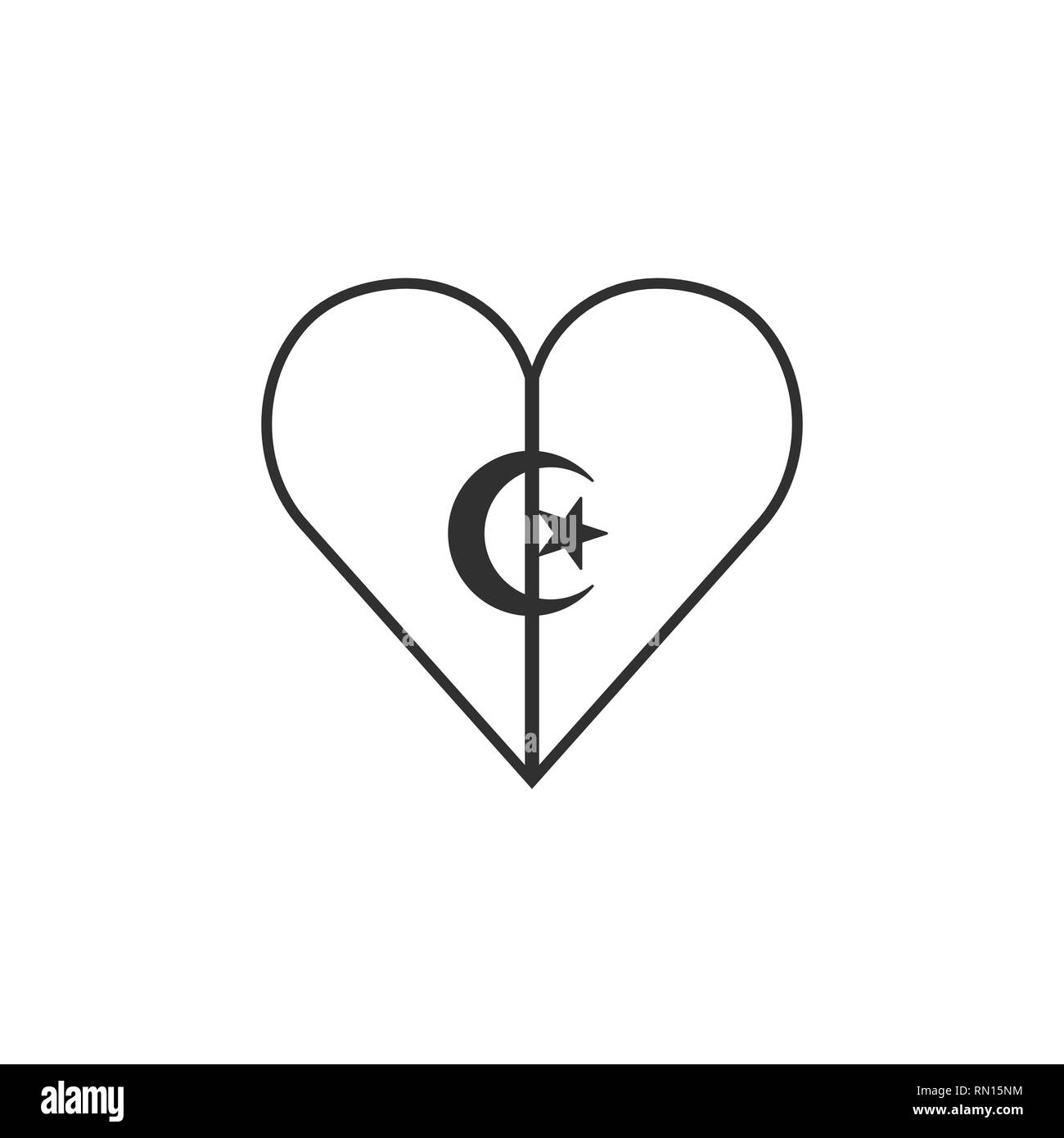 L'icône du drapeau de l'Algérie un cœur en contour noir modèle plat. Date de l'indépendance ou de la fête nationale. Illustration de Vecteur