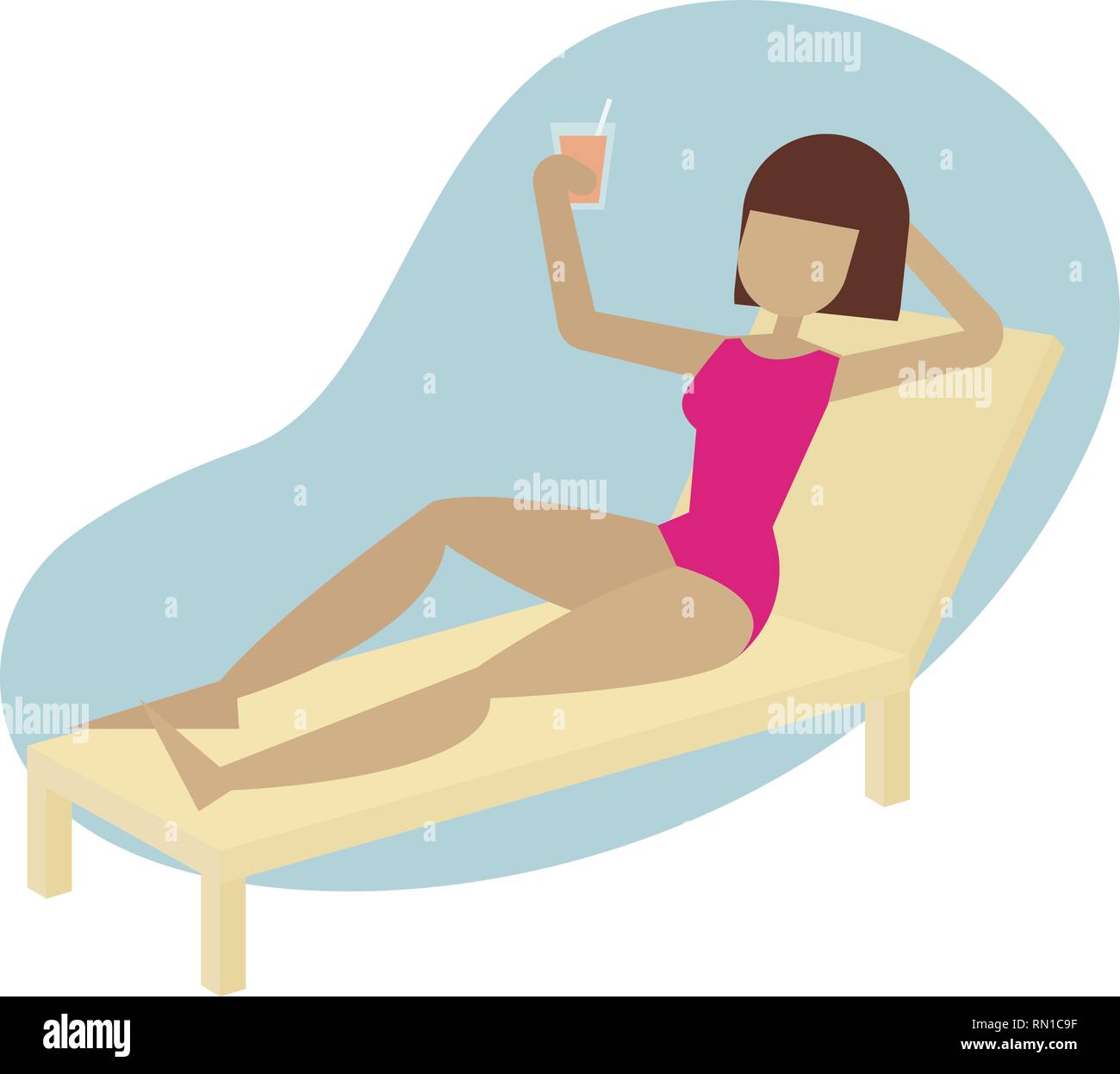 Fille sur la plage avec un verre à la main Illustration de Vecteur