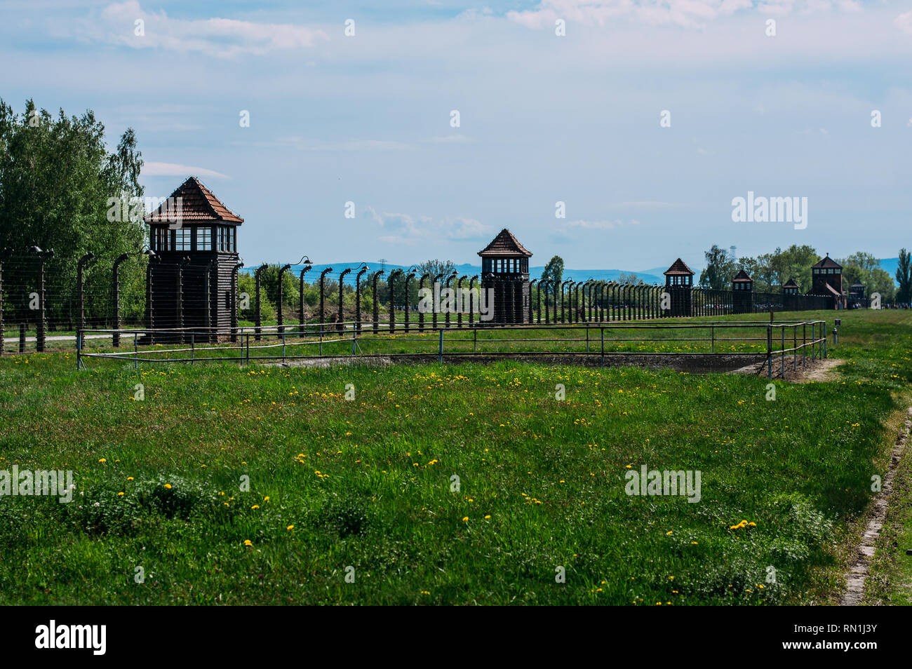 Tours de garde d'Auschwitz - Birkenau camp de concentration près de Cracovie, Pologne Banque D'Images