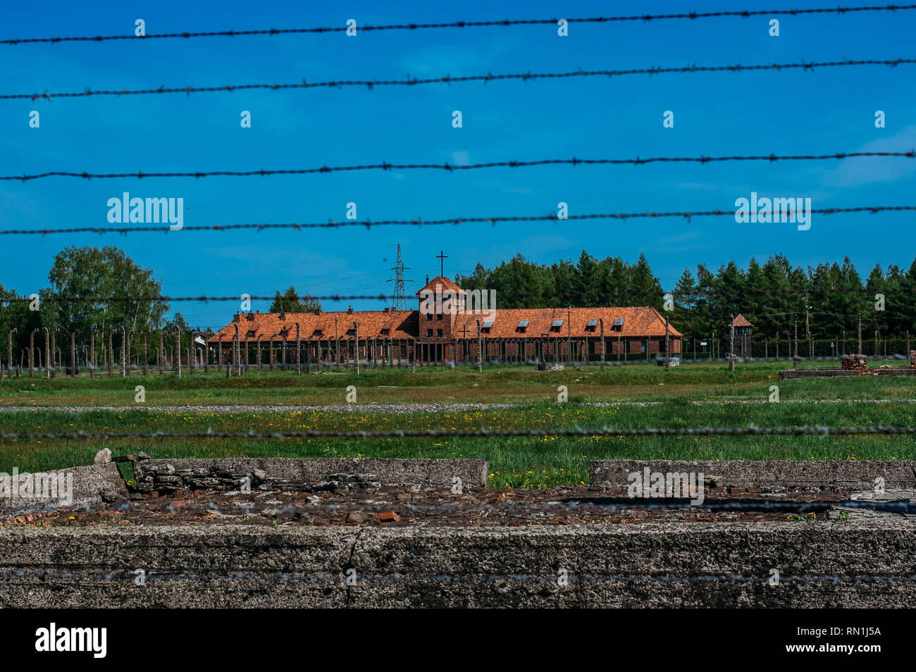 Voir Bureau du Commandant à Birkenau et de logement pour l'homme, la Pologne SS Banque D'Images