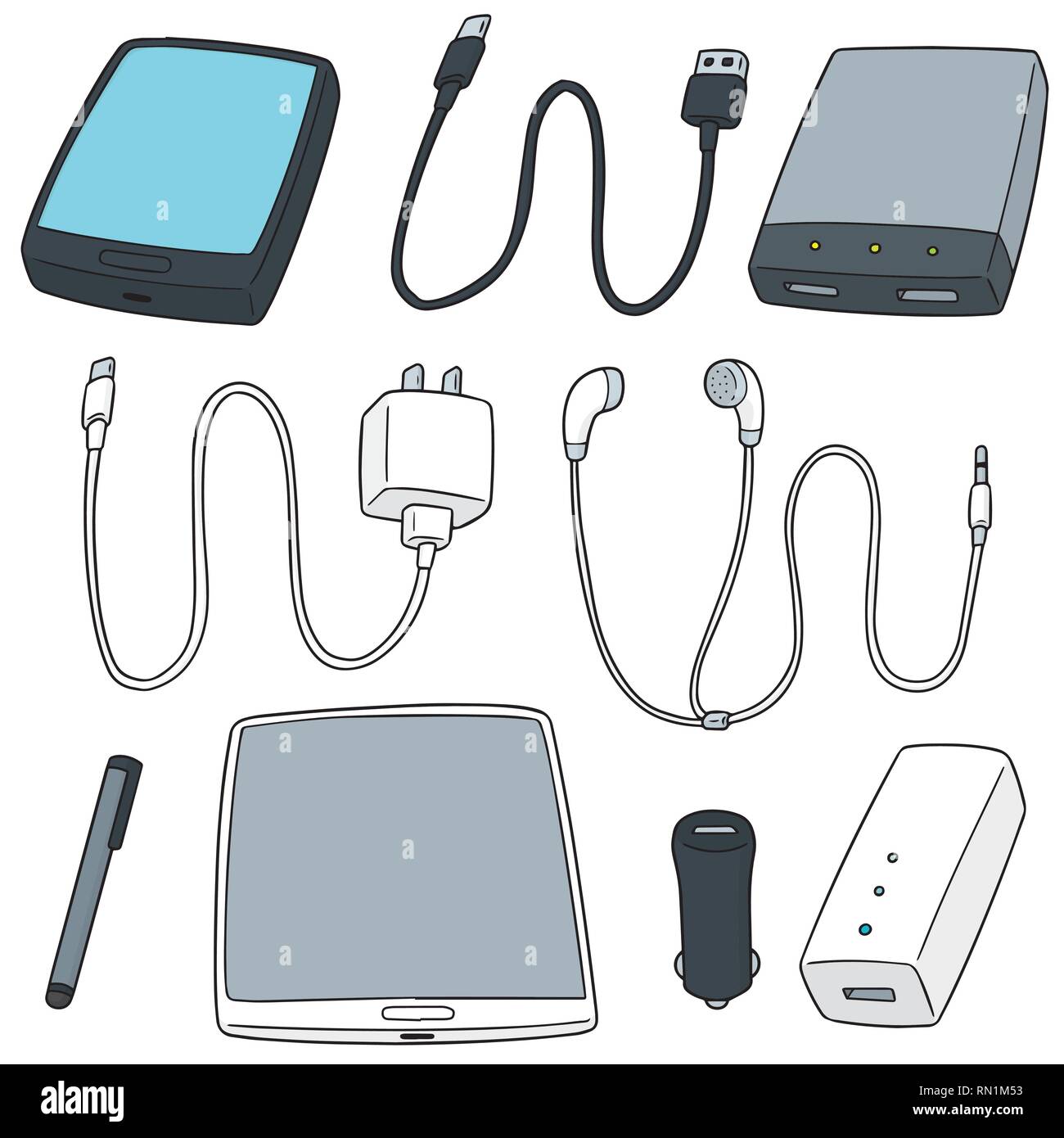 Vector set d'accessoires pour appareils mobiles Illustration de Vecteur