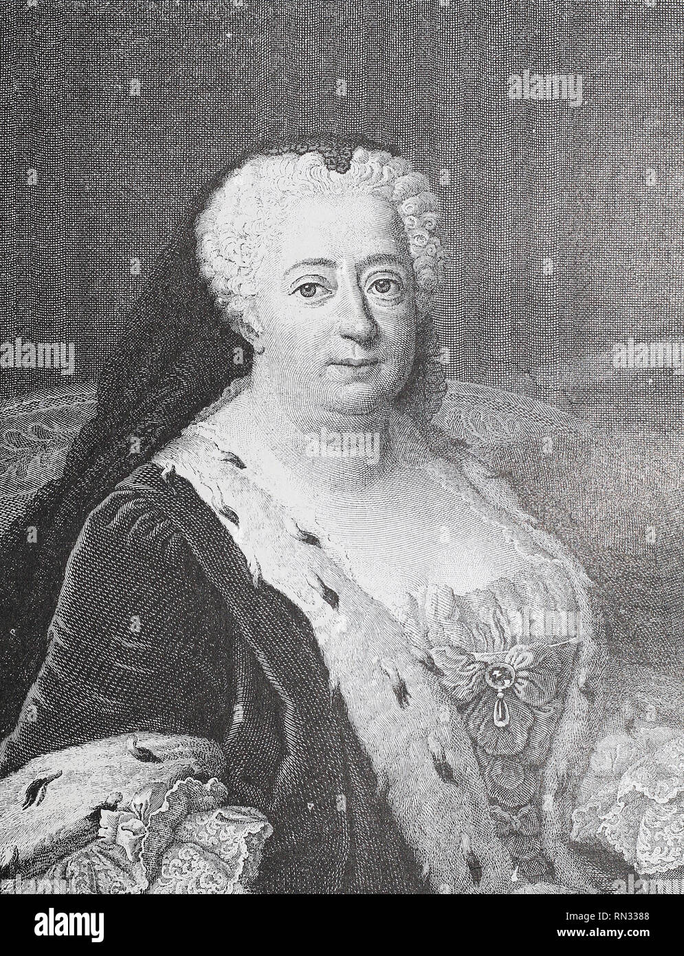 Portrait de Sophie-dorothée, mère de Frédéric le Grand. Gravure médiévale. Banque D'Images