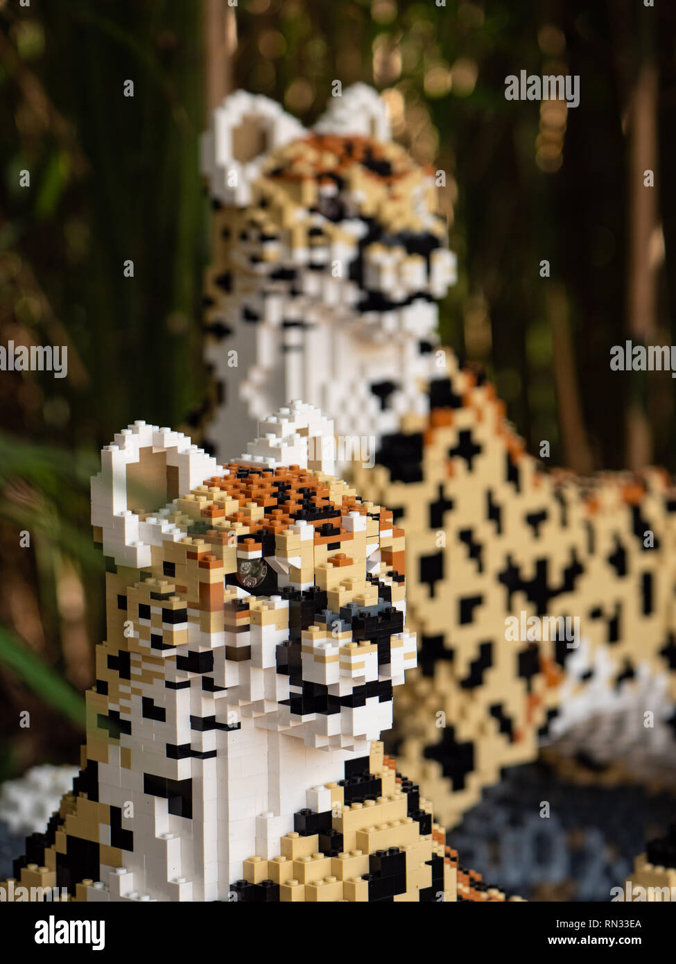 Cheetah cub modèles, certains des grands félins Lego lifesize au Zoo de Chester Banque D'Images