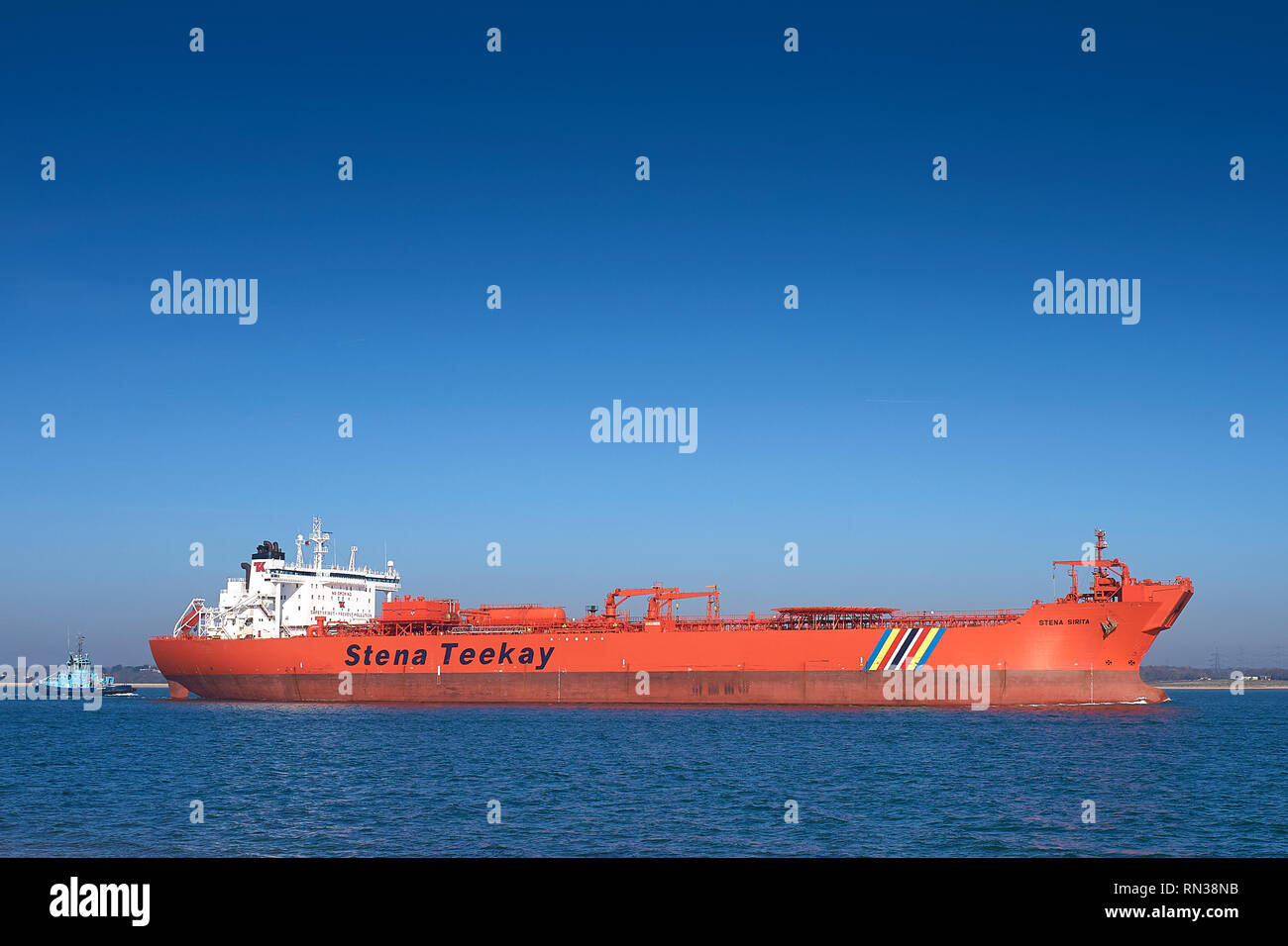 Les 126 000 tonnes pétrolier navette (Pétroliers), Stena SIRITA, au départ pour le Royaume-Uni, de Fawley Statfjord champ de pétrole en mer du Nord. Février 2019 Banque D'Images