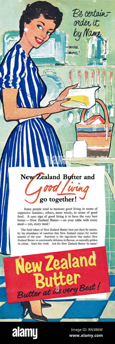 1957 La publicité pour le beurre néo-zélandais. Banque D'Images