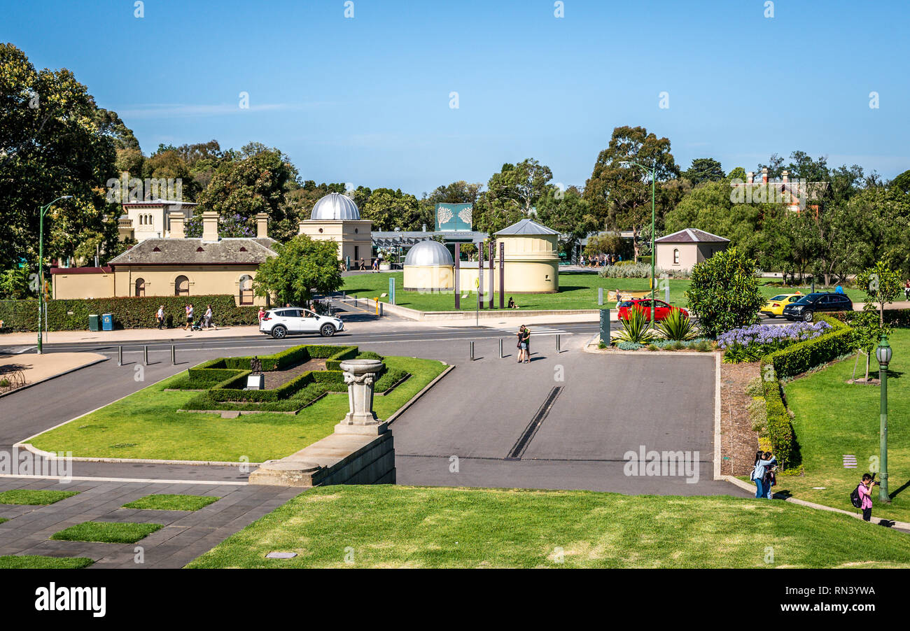 2 janvier 2019, Melbourne, Australie : vue éloignée sur l'Observatoire de Melbourne et l'entrée aux Jardins botaniques royaux de Melbourne au Victoria Banque D'Images