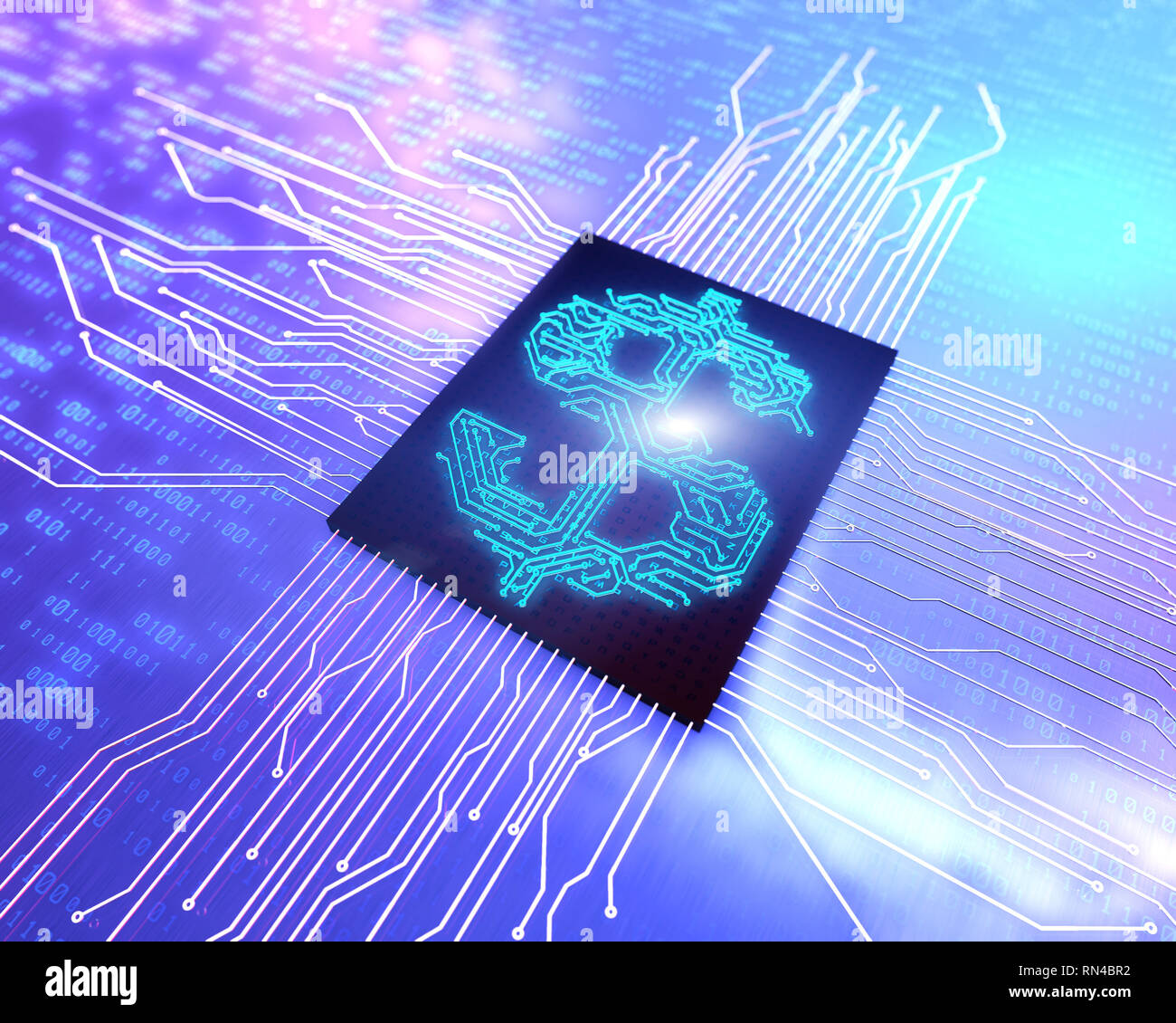 Carte de circuits imprimés et dollar, technologie financière de réseau électronique Banque D'Images