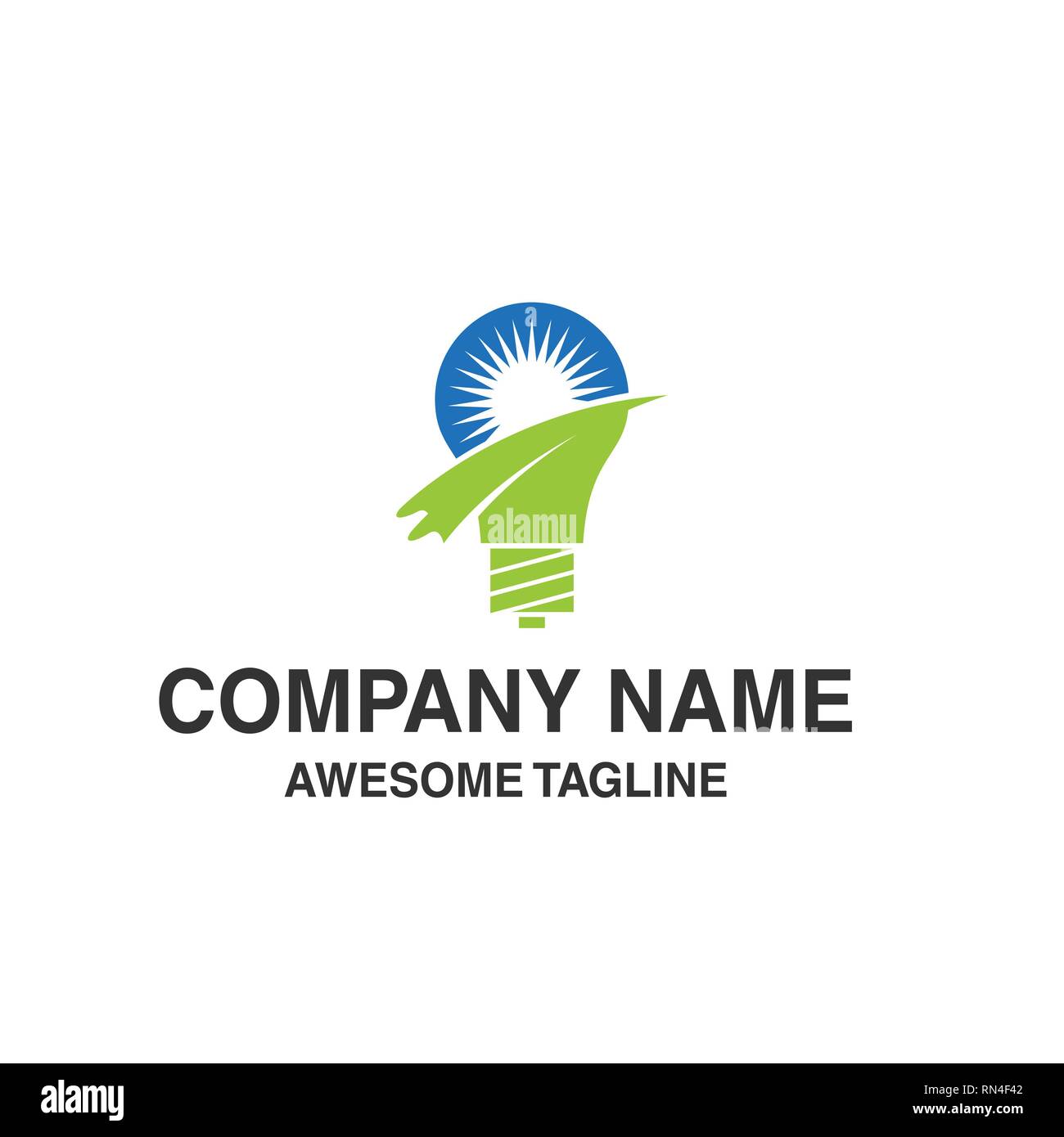 Résumé lampe ampoule avec sunrise logo paysage nature. symbole d'innovations. logo template prêt à l'emploi Illustration de Vecteur