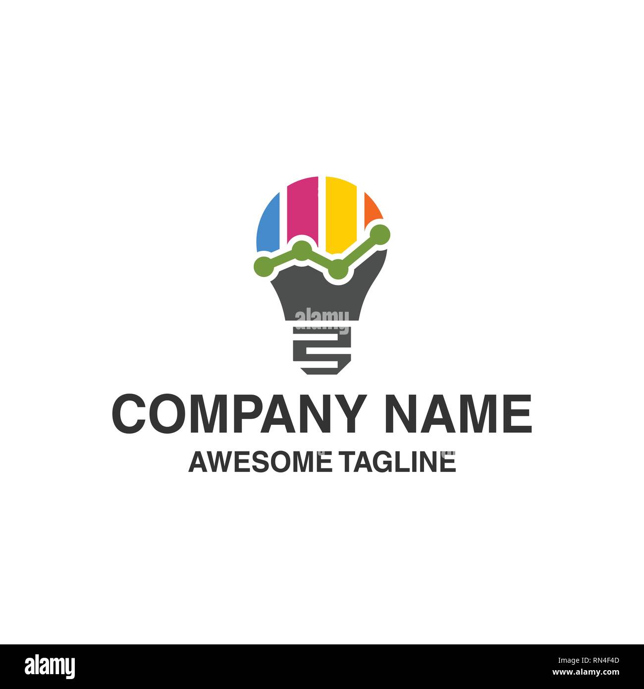 Lampe ampoule logo financière. diagramme à barres symbole marketing. L'innovation idée. logo template prêt à l'emploi Illustration de Vecteur