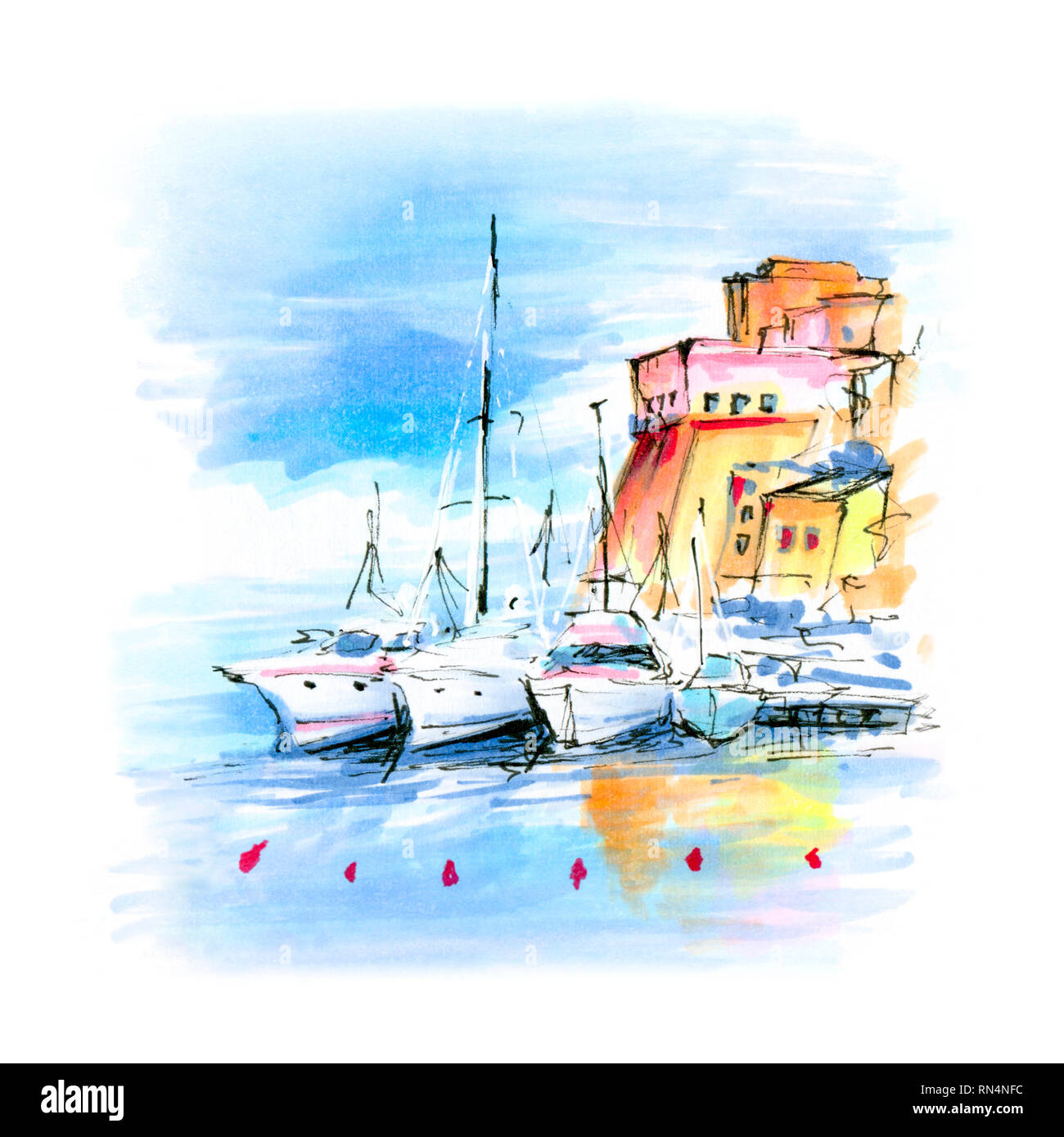 Pier avec les bateaux de pêche et au port de Castellammare del Golfo dans la province de Trapani en Sicile, Italie. Marqueurs photo fabriqué en Banque D'Images