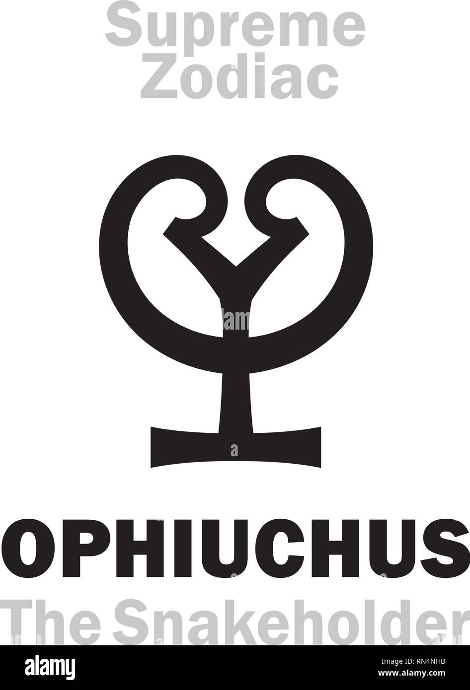 Alphabet d'astrologie : OPHIUCHUS (Le Snakeholder), constellation Ophiuchus (oth.name : / Anguitenens serpentarius). Signe de zodiaque suprême (externe). Illustration de Vecteur