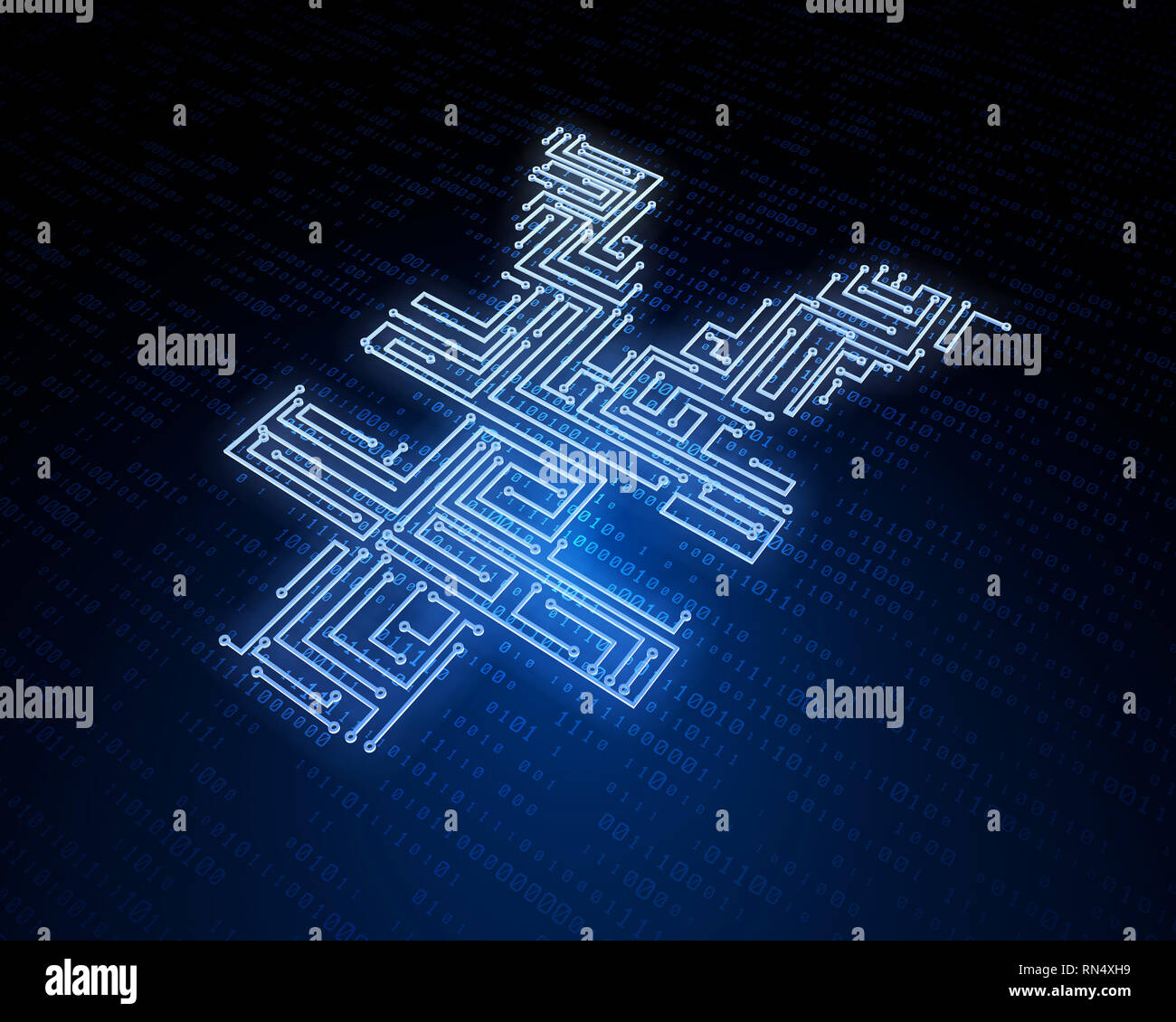 Technologie financière électronique, symbole RMB, transmission de données réseau Banque D'Images