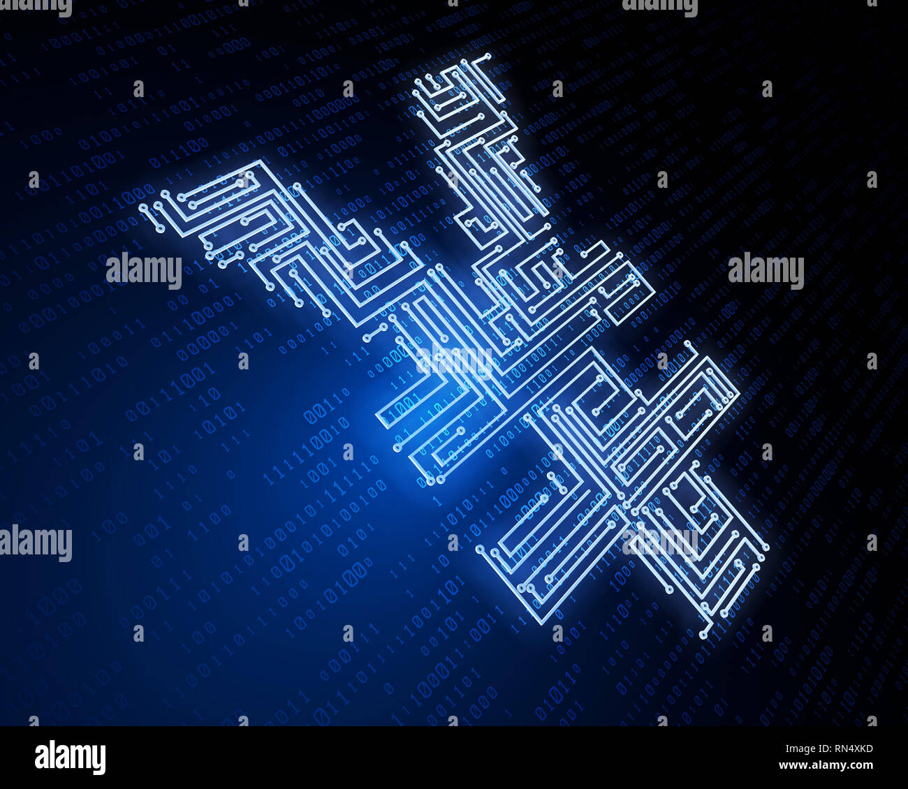 Technologie financière électronique, symbole RMB, transmission de données réseau Banque D'Images