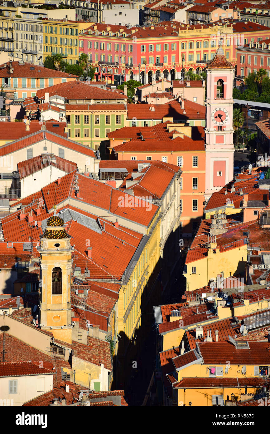 Vieux Nice vu de Colline du Château, Le Vieux Nice, Nice, Côte d'Azur, Provence, France Banque D'Images