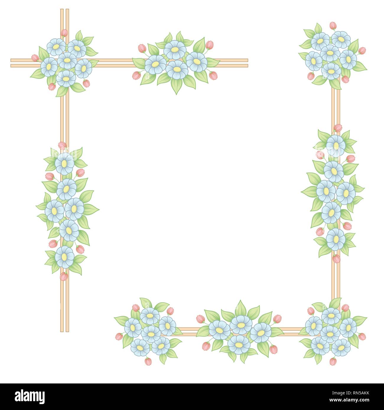 Deux cadres d'angle floral marguerites couleur pastelle isolé sur fond blanc Illustration de Vecteur