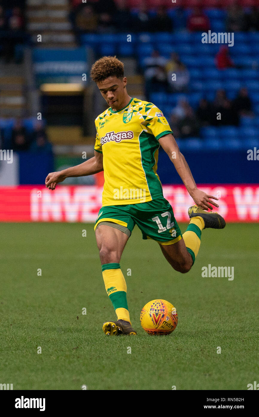 Norwich City Jamal Lewis en action pendant le match 16 février 2019, le stade de l'Université de Bolton, Bolton, Angleterre ; Sky Bet Championship, Bolton Wonderers vs Norwich City ; Credit : Terry Donnelly /News Images images Ligue de football anglais sont soumis à licence DataCo Banque D'Images